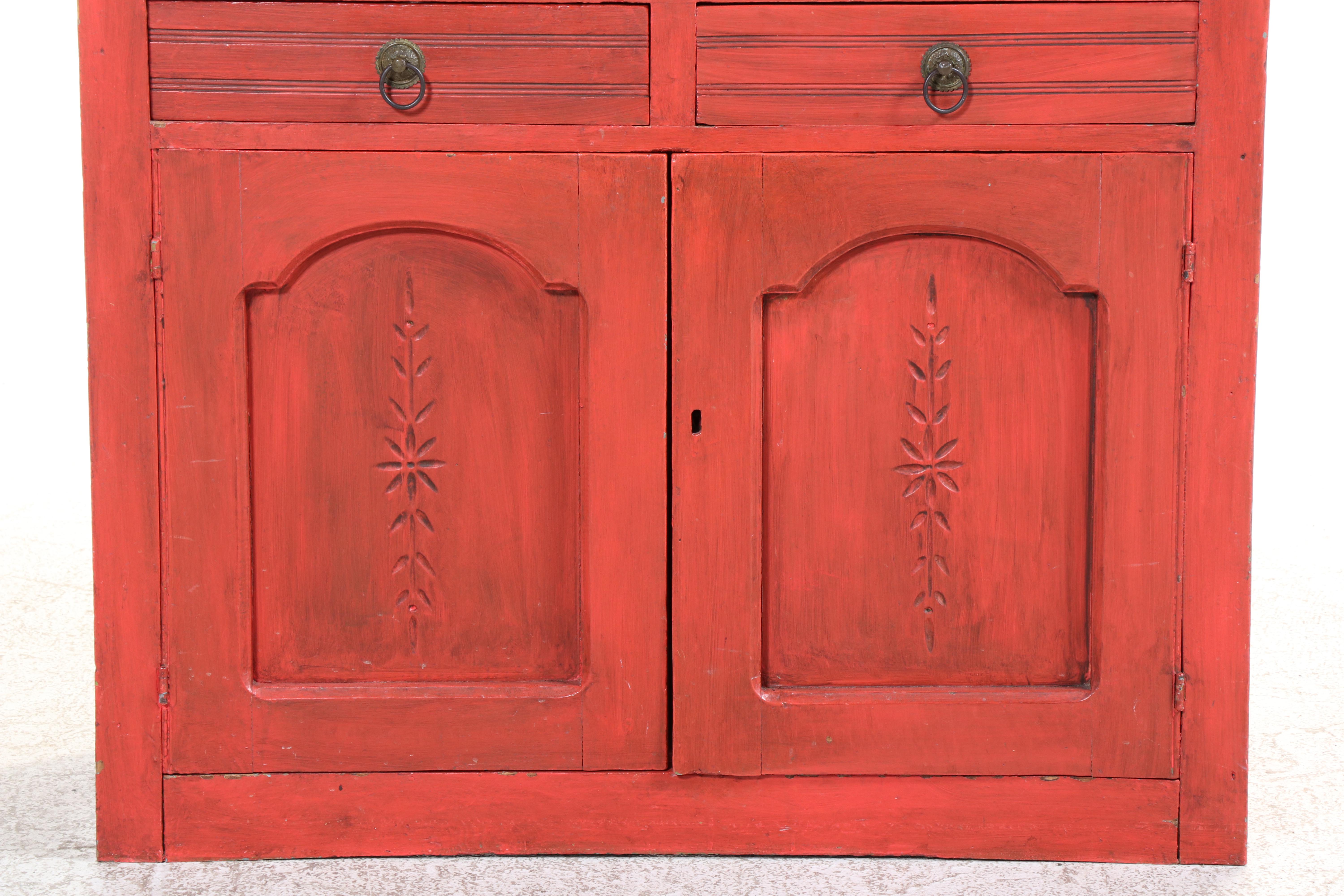 American Primitive Red-Painted Pie Safe Cupboard, Late 19th Century