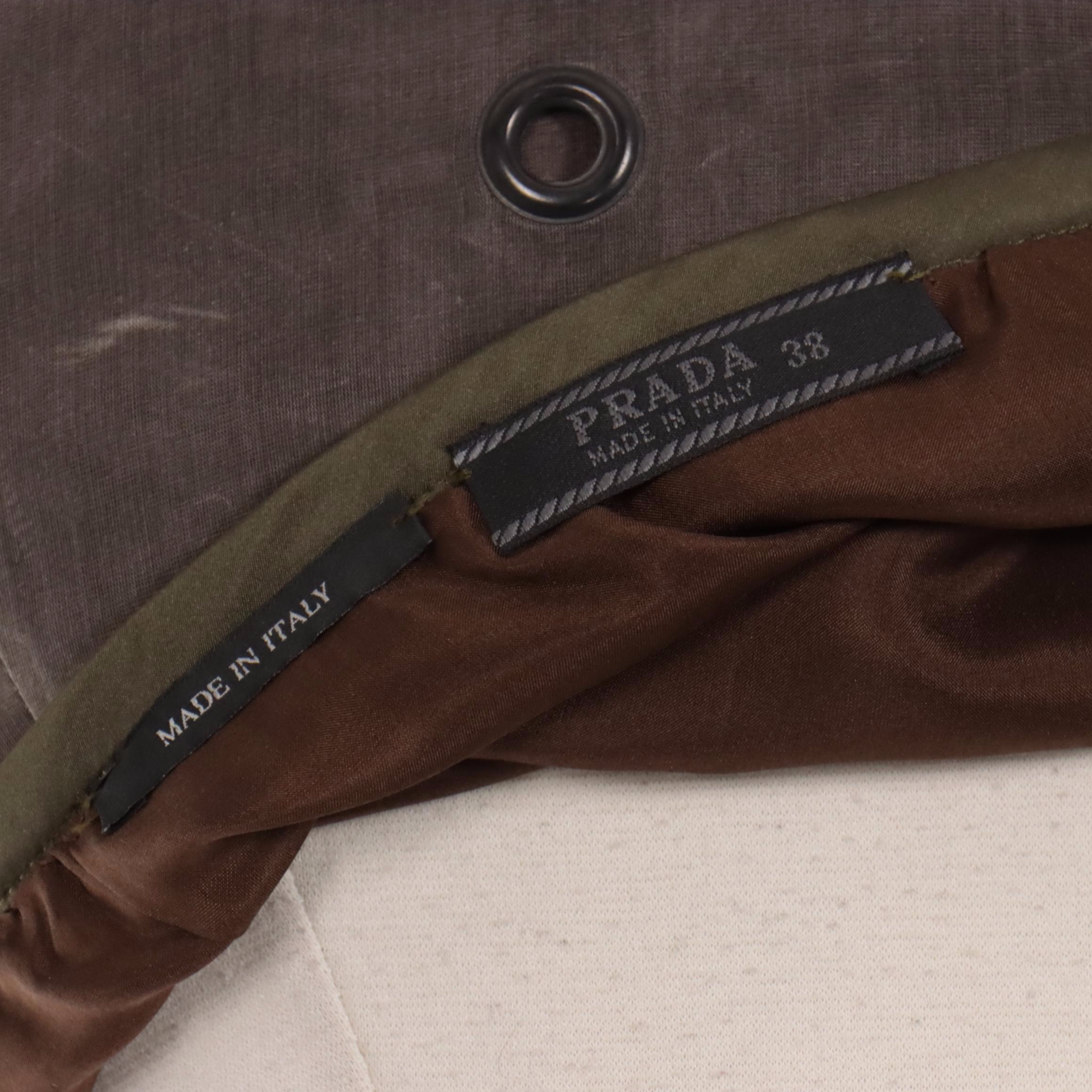 Prada All-Over Eyelet Embellished Grey Silk Knee-Length Skirt