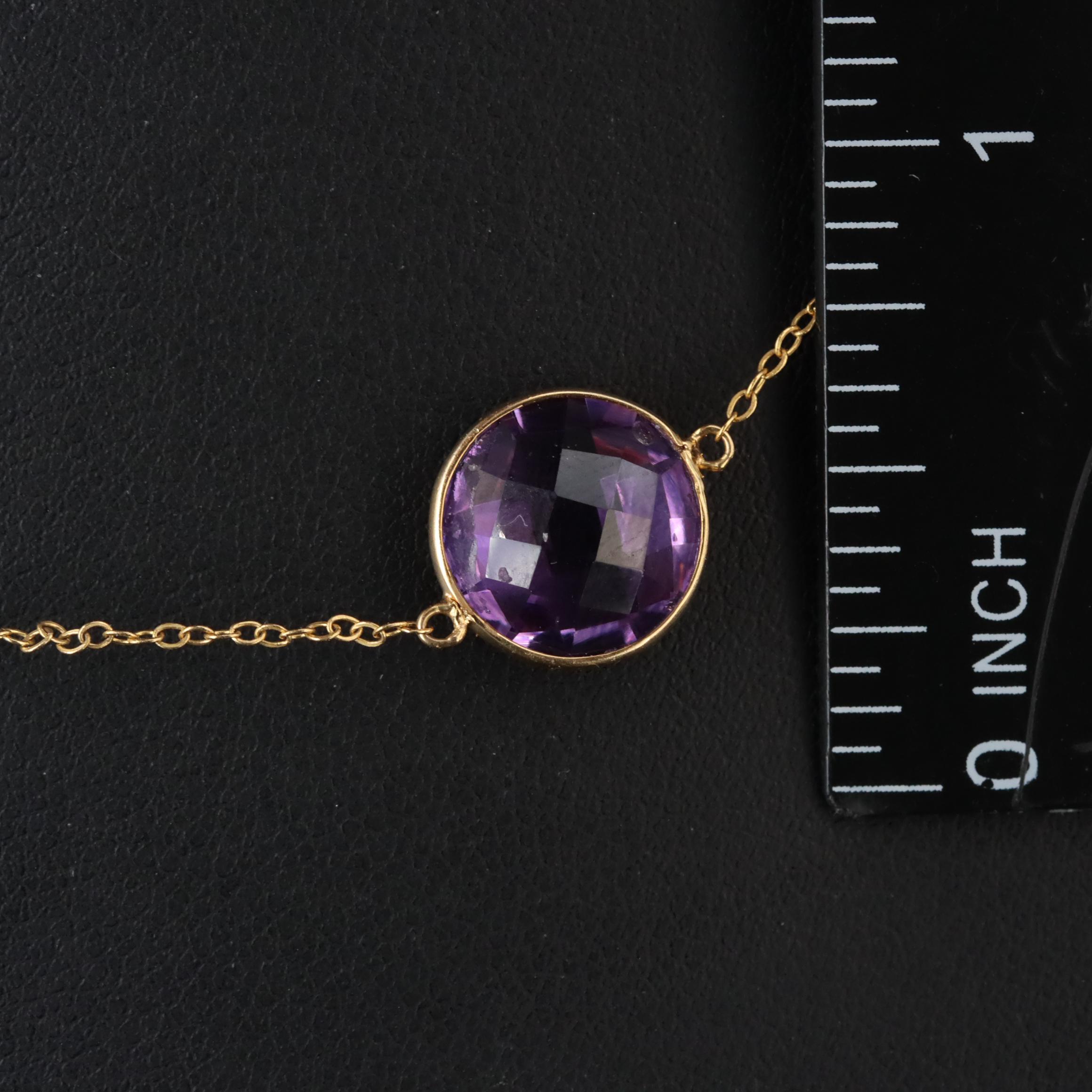 14K Multi-Gemstone Station Necklace Including Amethyst, Peridot and Topaz