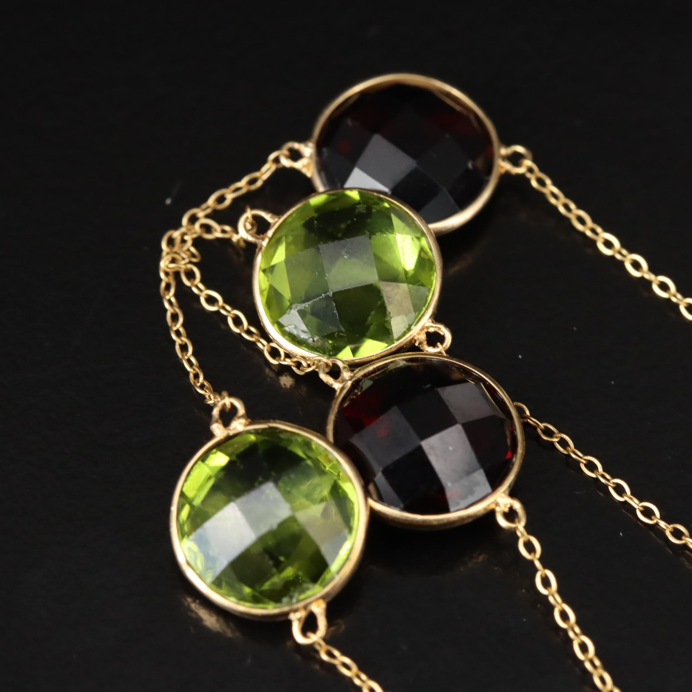 14K Multi-Gemstone Station Necklace Including Amethyst, Peridot and Topaz