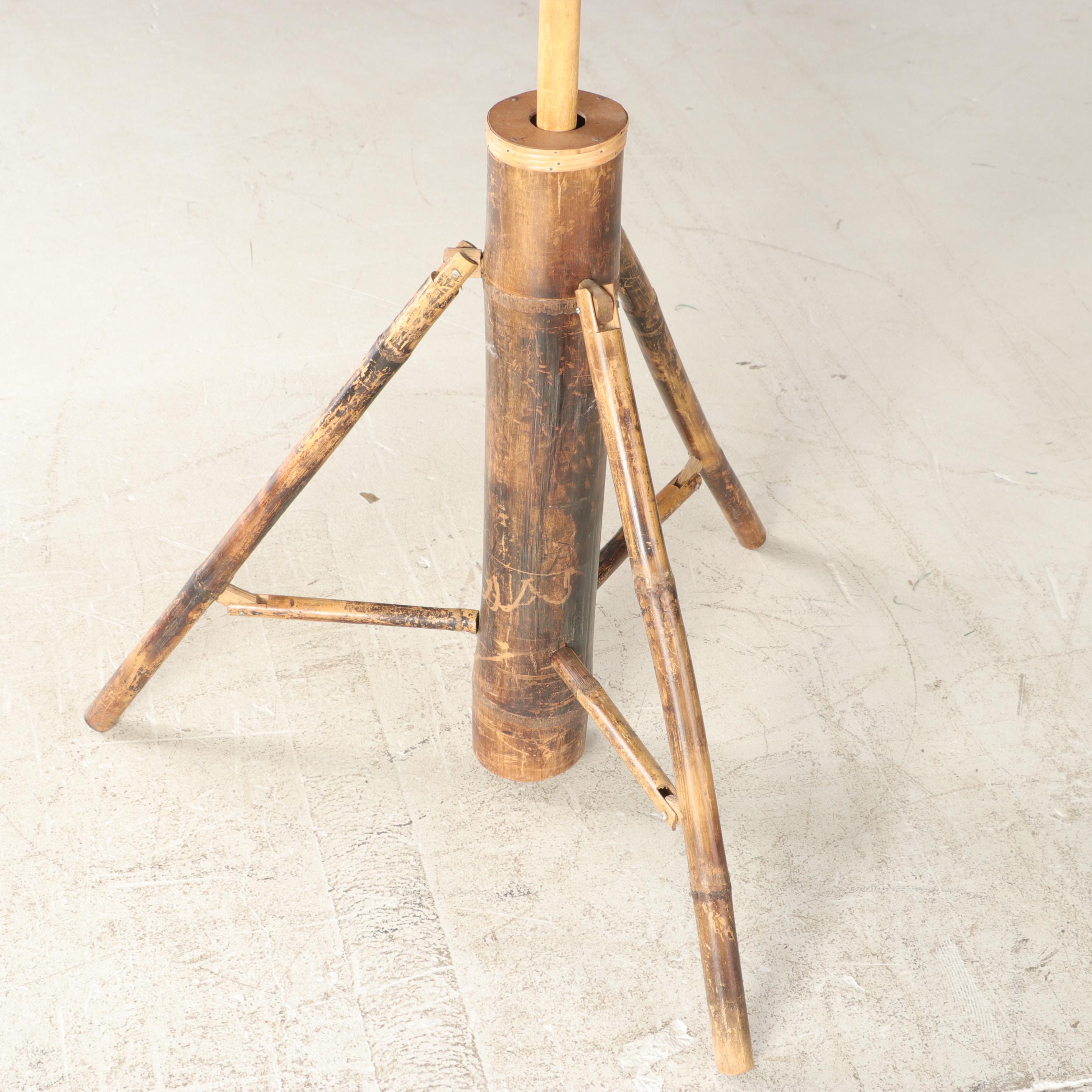 Bamboo, Wood and White Fabric Outdoor Umbrella