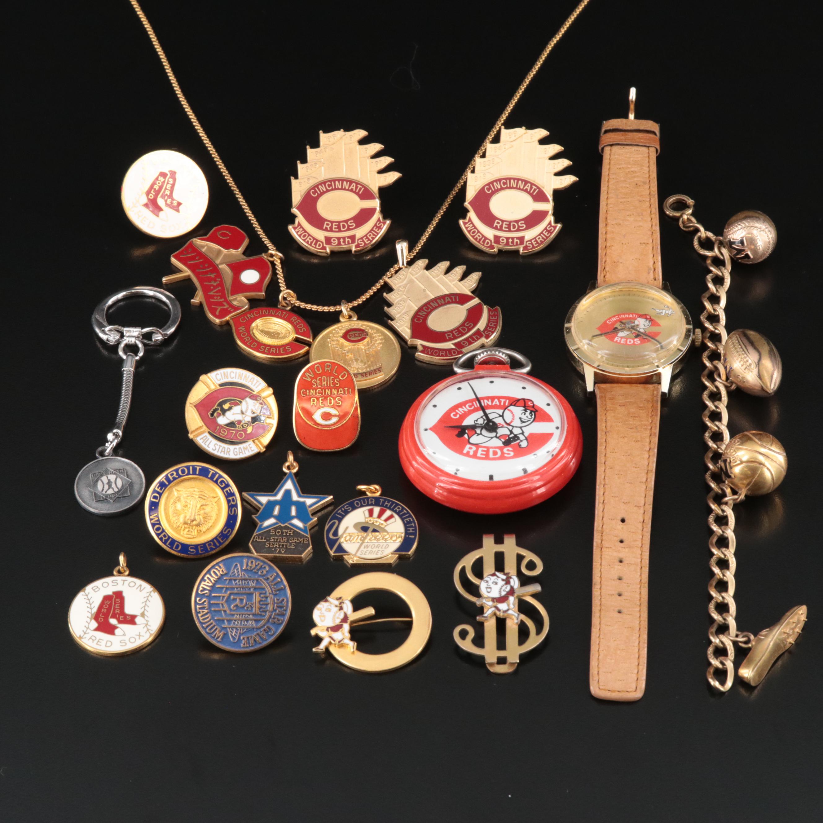 Cincinnati Reds and Other Baseball Memorabilia Jewelry Assortment