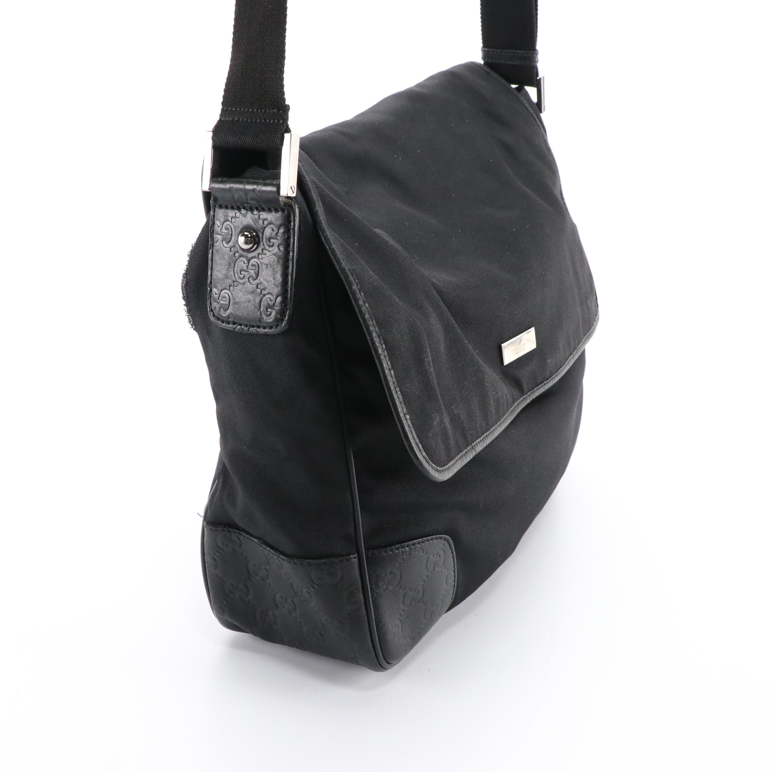 Gucci Front-Flap Messenger Bag in Black Canvas and Guccissima Leather Trim