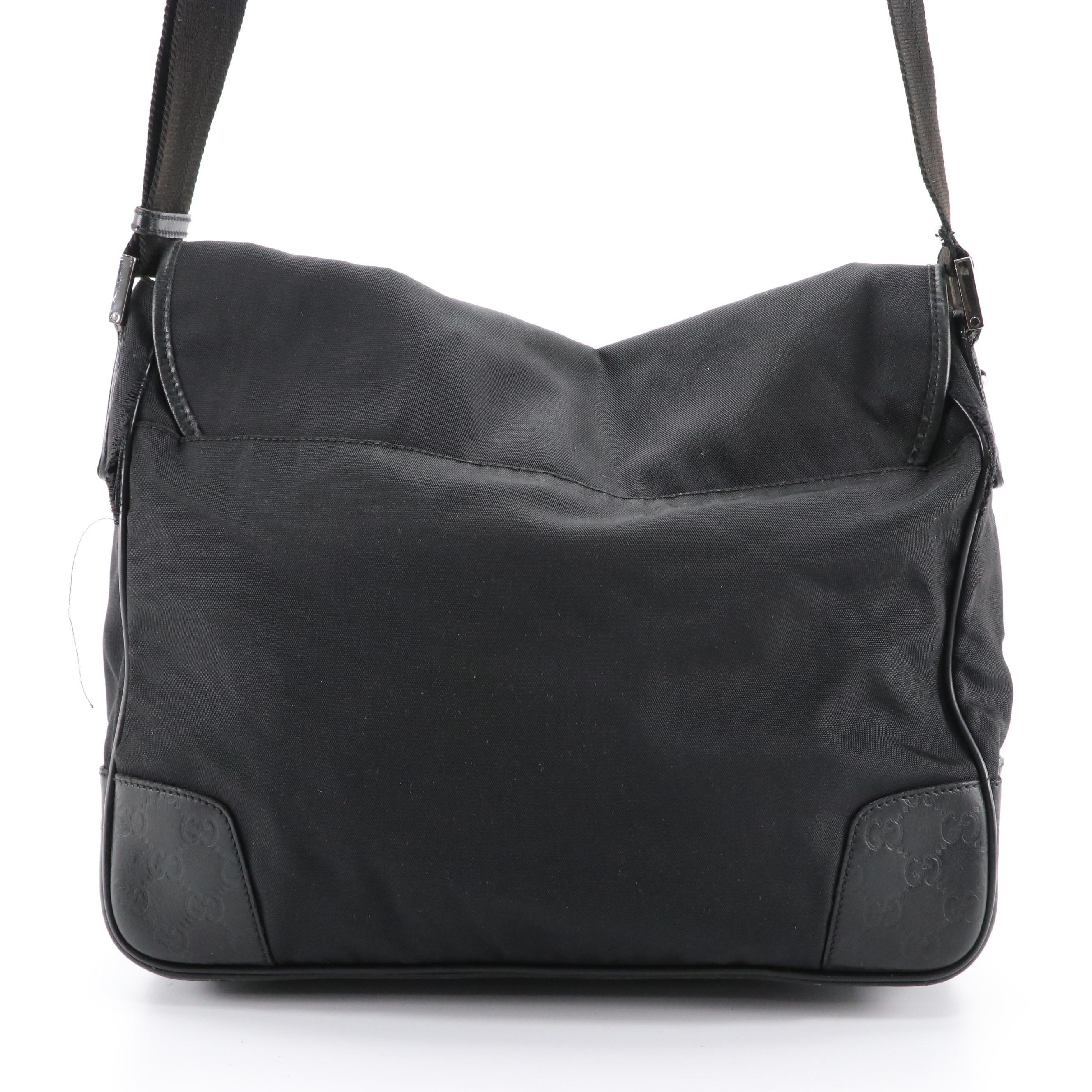 Gucci Front-Flap Messenger Bag in Black Canvas and Guccissima Leather Trim