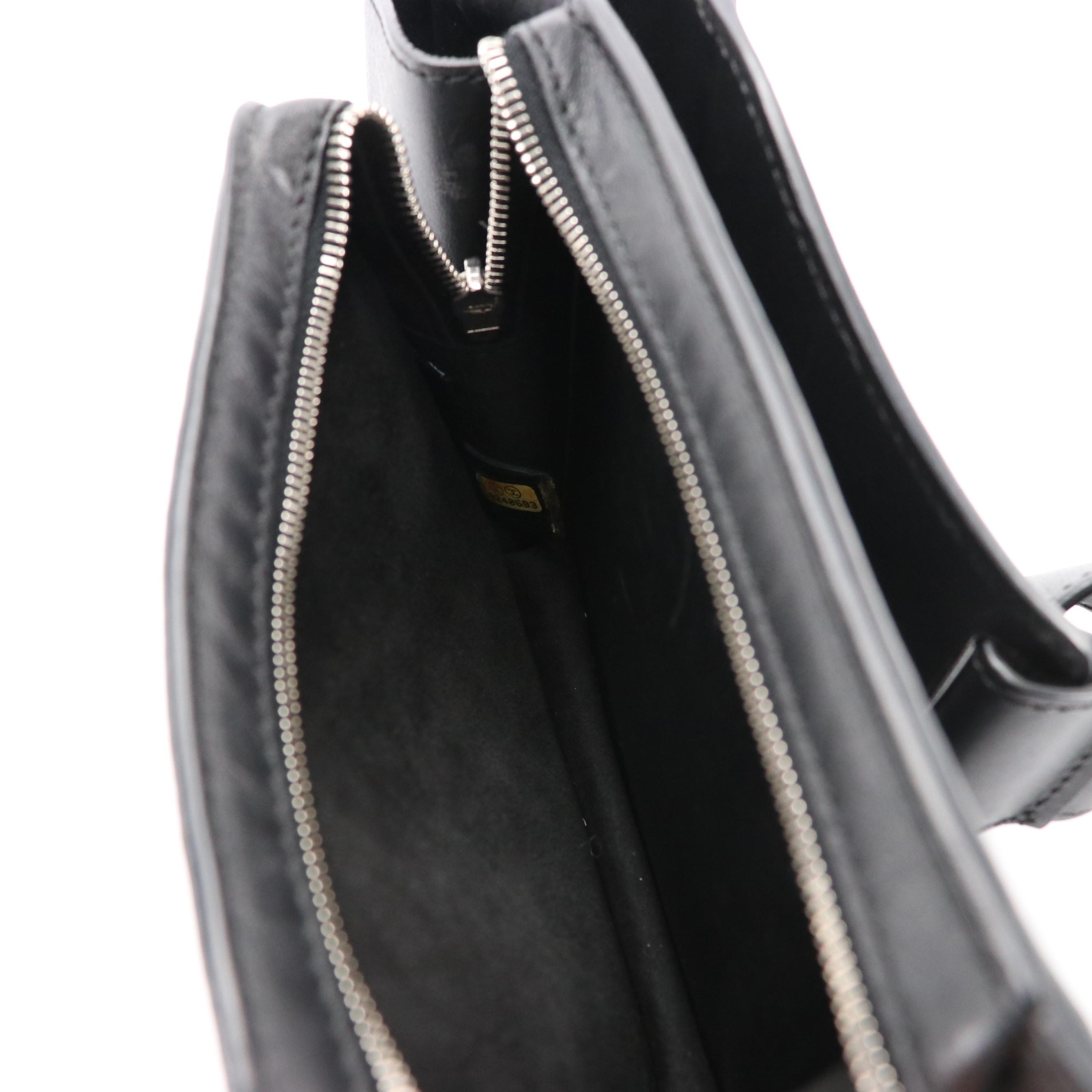 Chanel Uniform Diamond Stitched Black Leather Zip Pouch Belt Bag