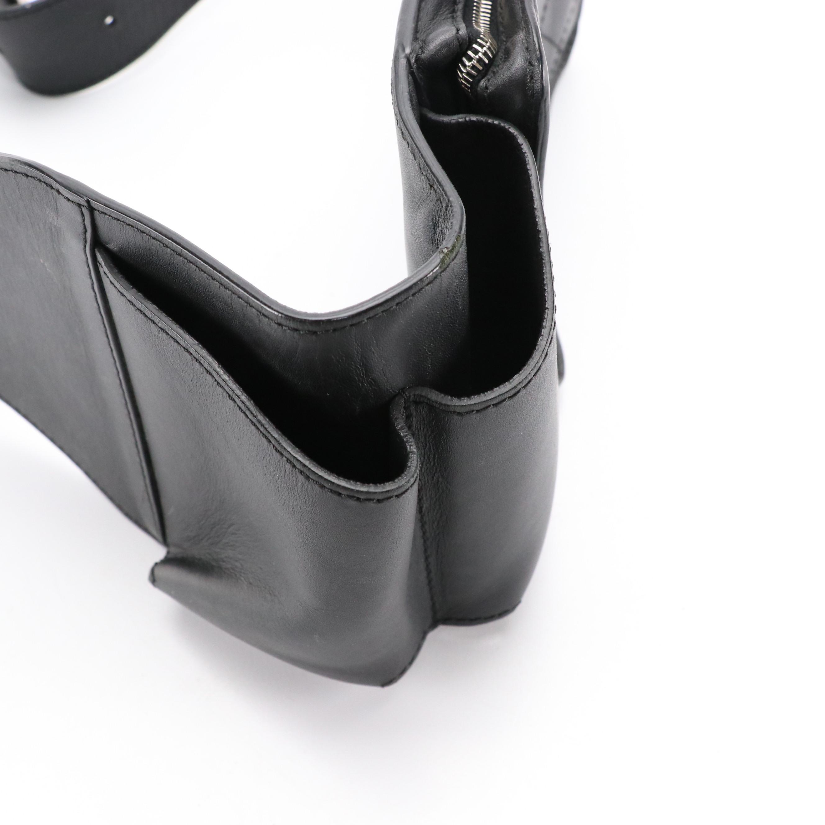 Chanel Uniform Diamond Stitched Black Leather Zip Pouch Belt Bag