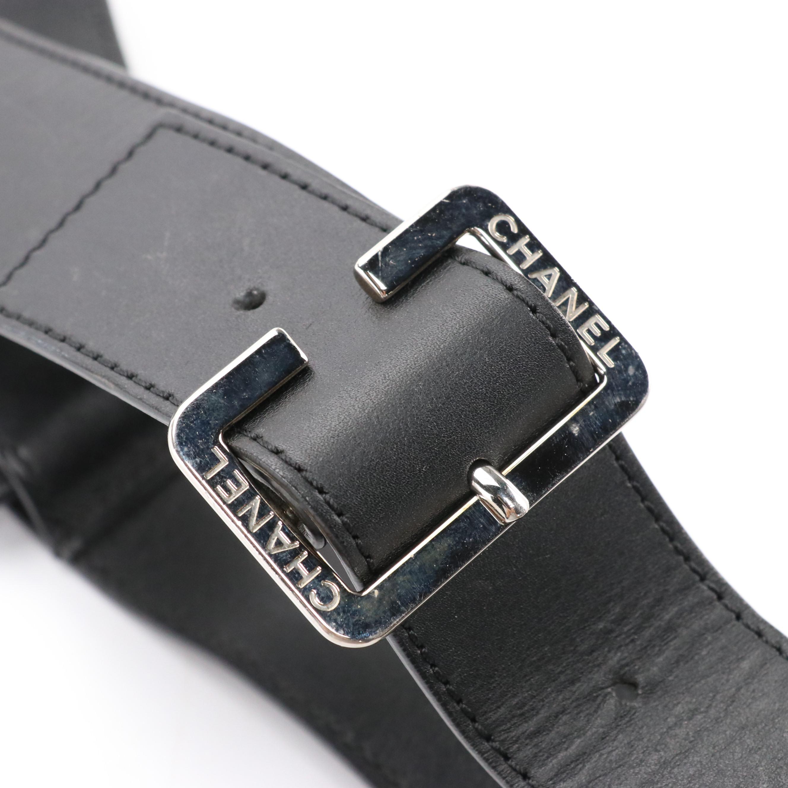 Chanel Uniform Diamond Stitched Black Leather Zip Pouch Belt Bag