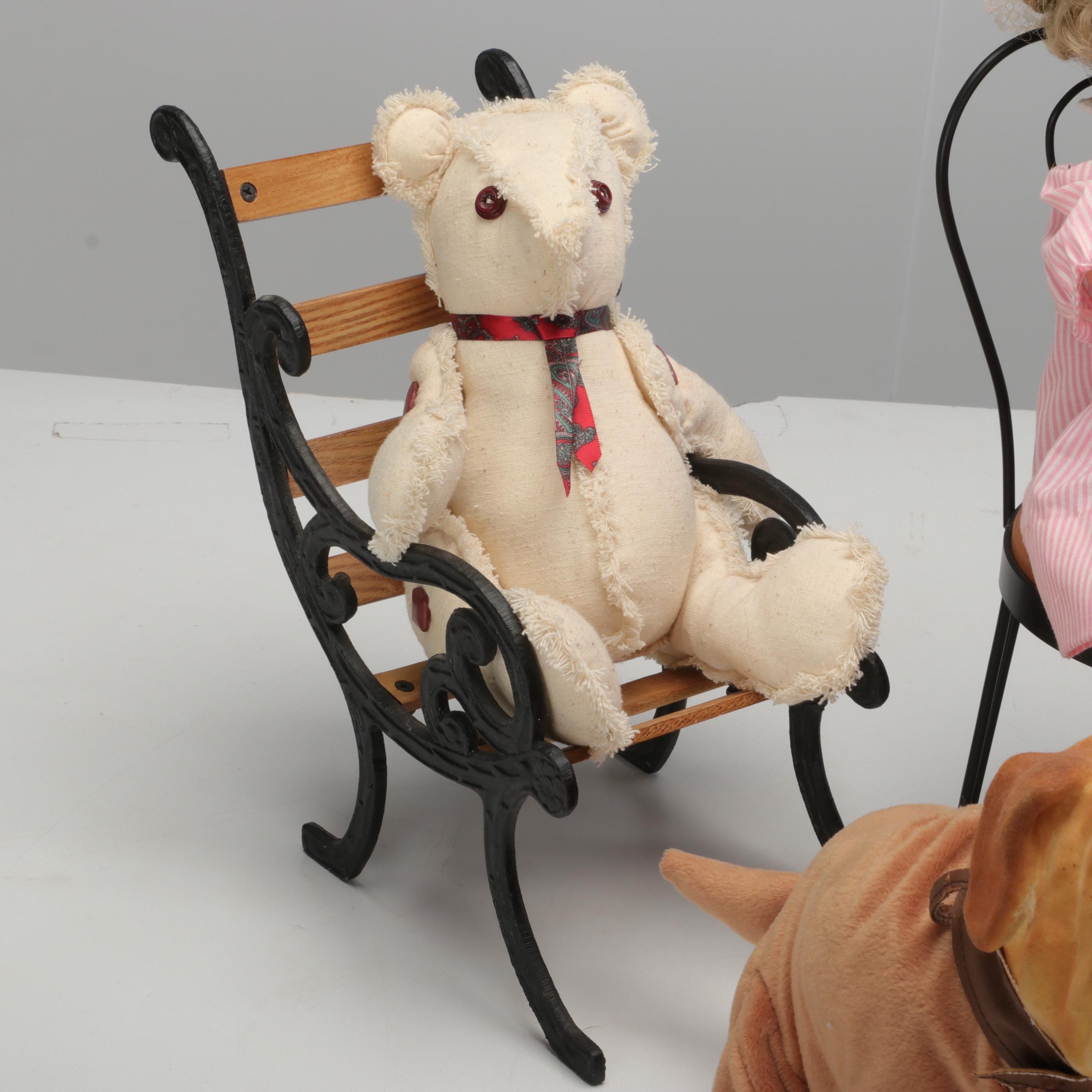 Stuffed Animals with Dolls and Doll Furniture