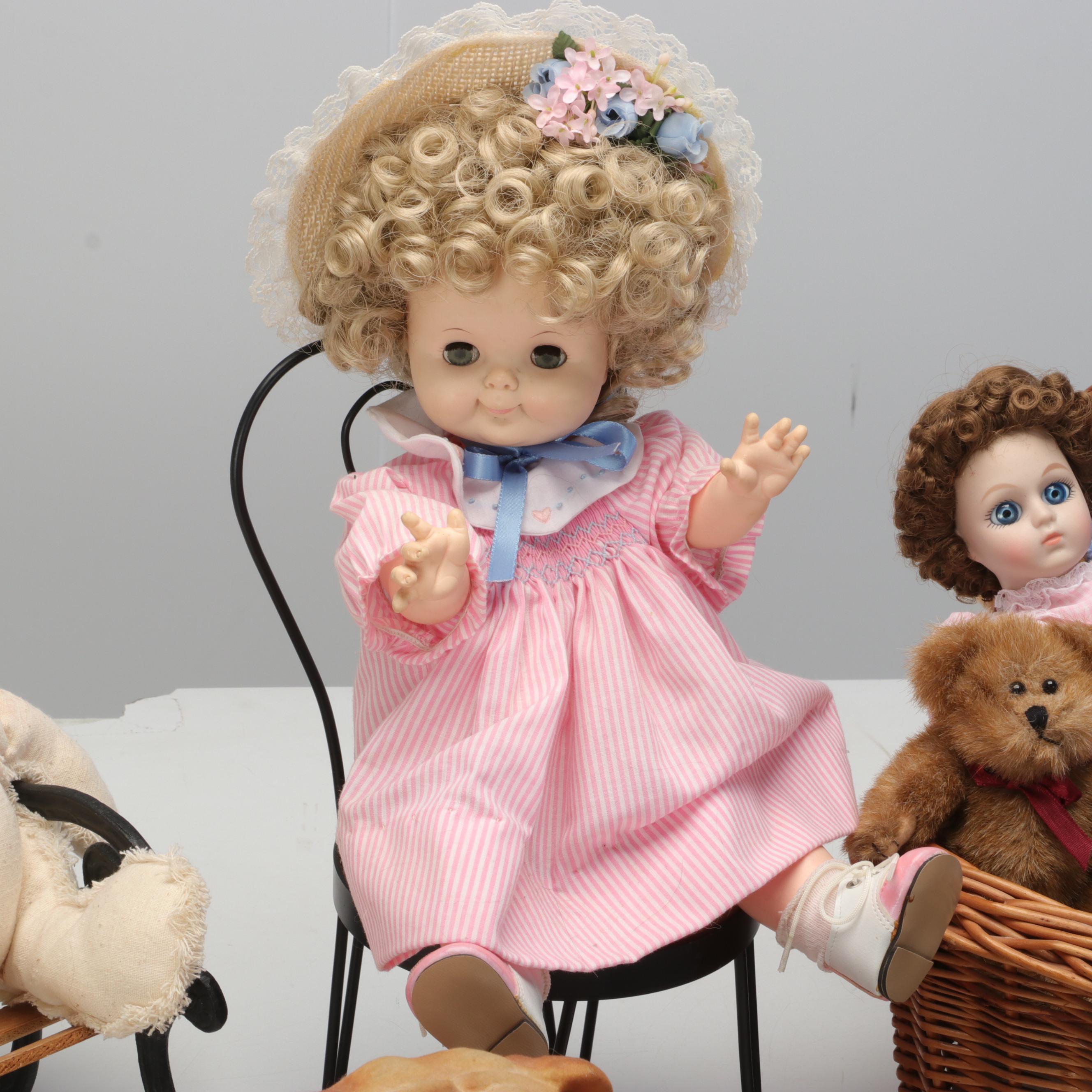 Stuffed Animals with Dolls and Doll Furniture