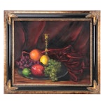 Christopher Brian Oil Painting of Still Life with Fruit and Candlestick