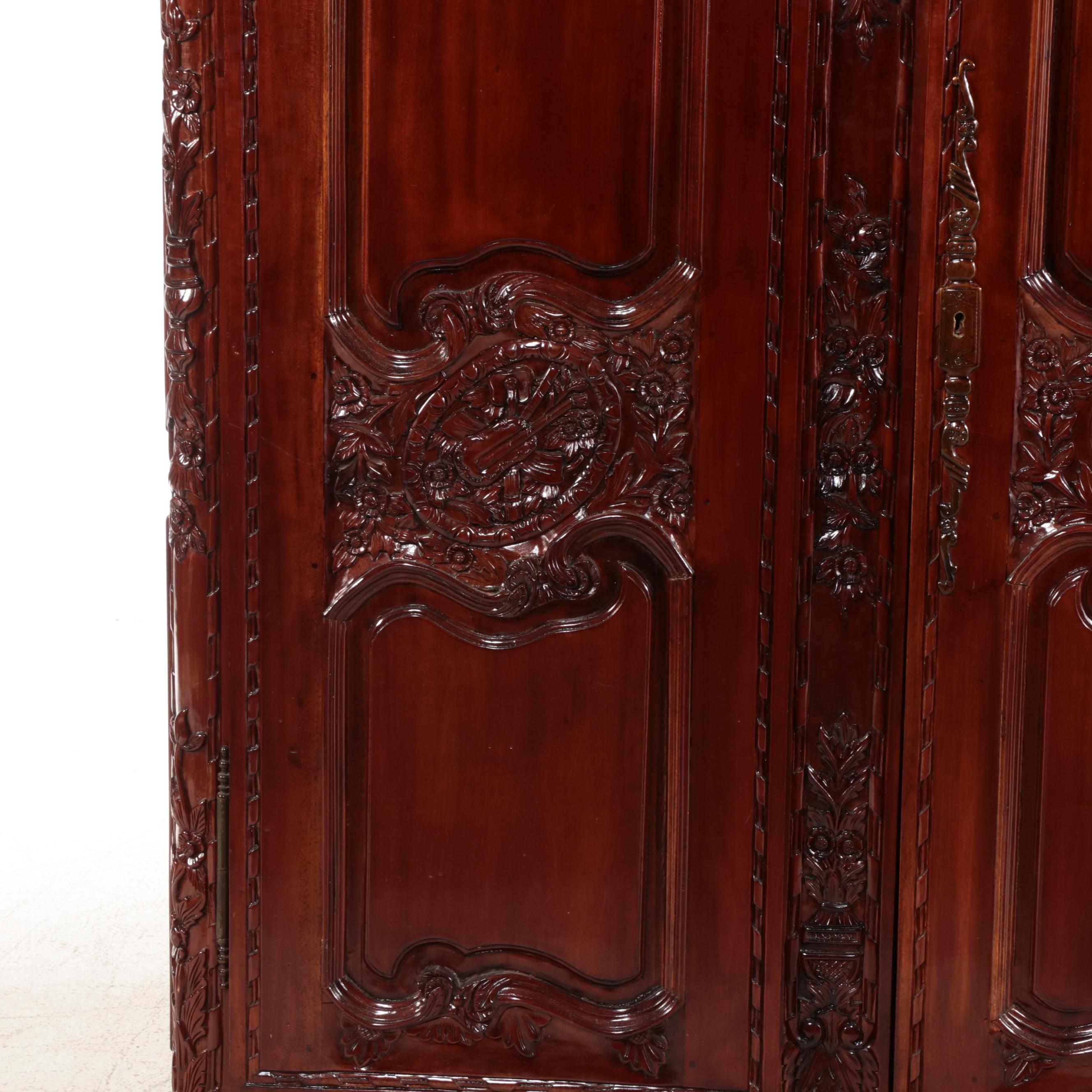 French Provincial Style Carved Hardwood Armoire