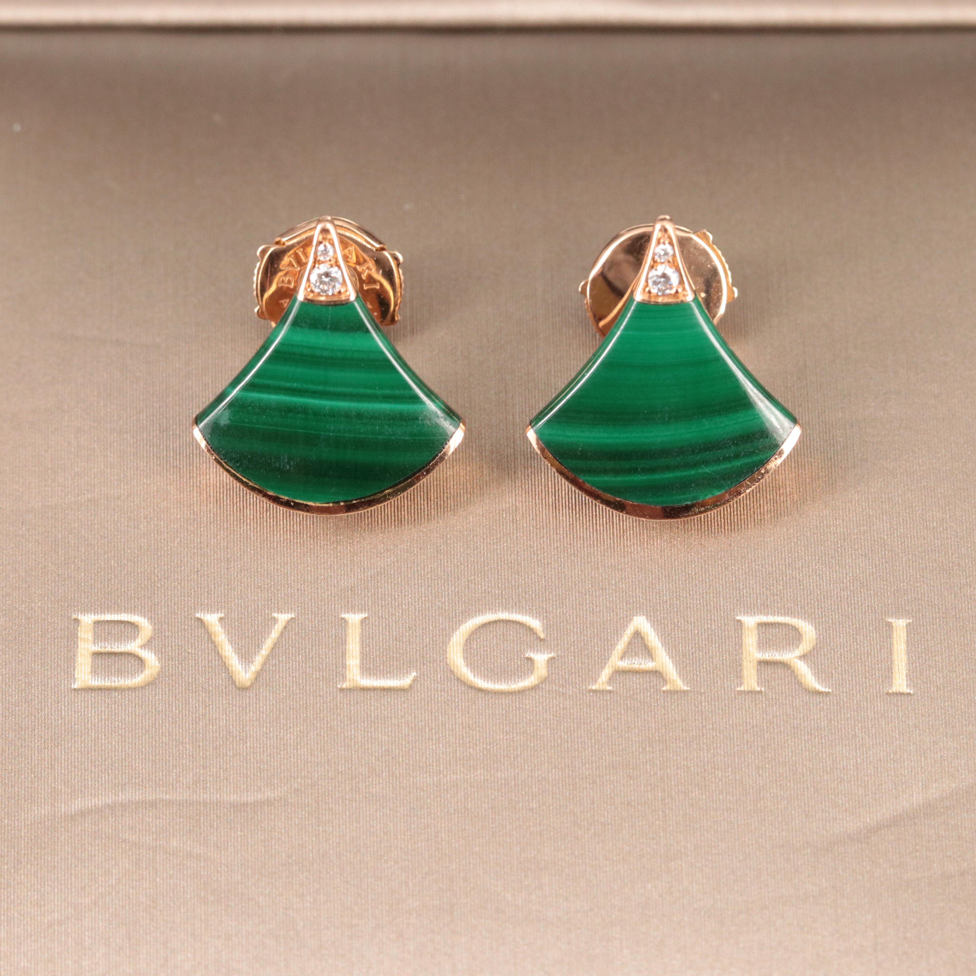 Bulgari BVLGARI Diva's Dream 18K Rose Gold Malachite and Diamond Earrings