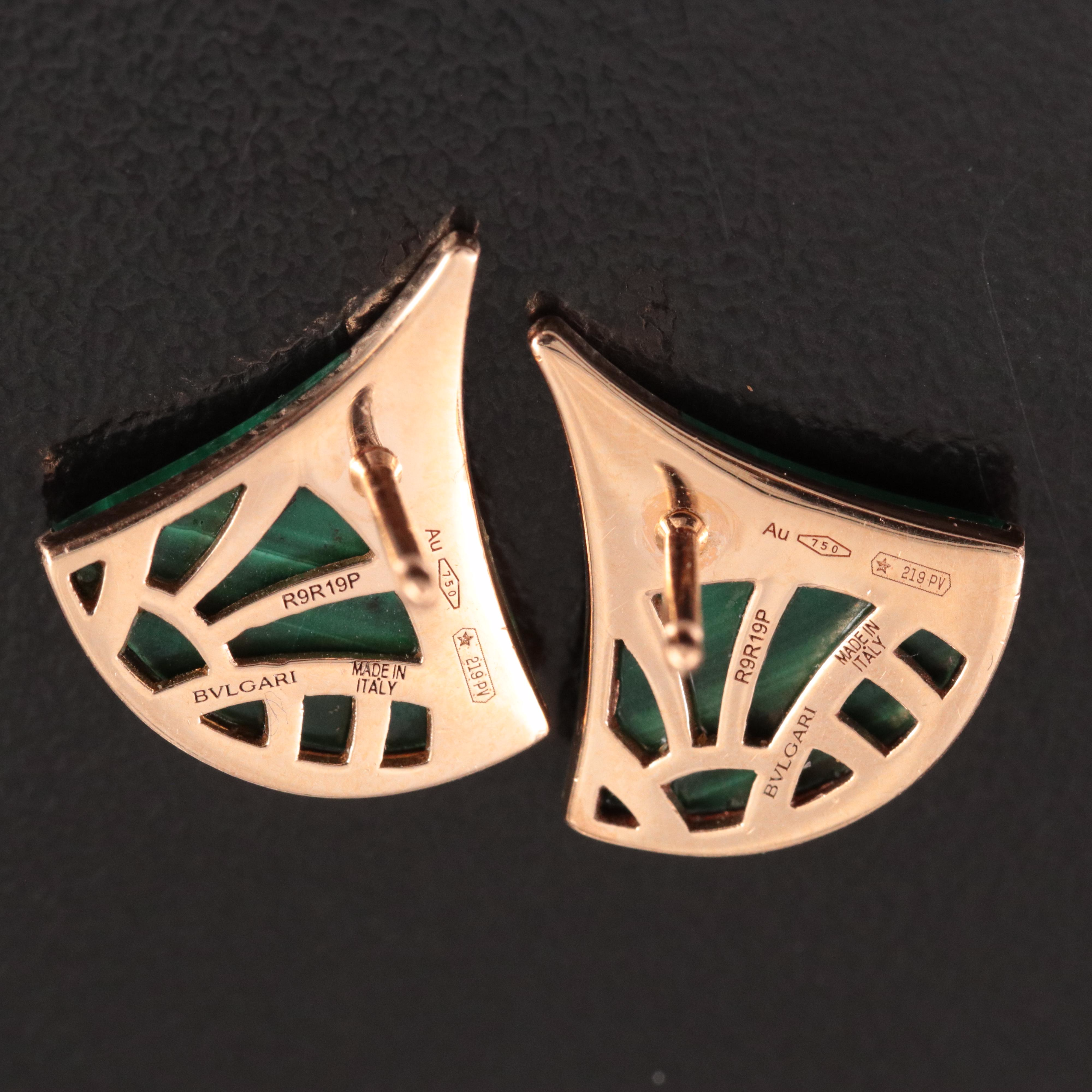 Bulgari BVLGARI Diva's Dream 18K Rose Gold Malachite and Diamond Earrings