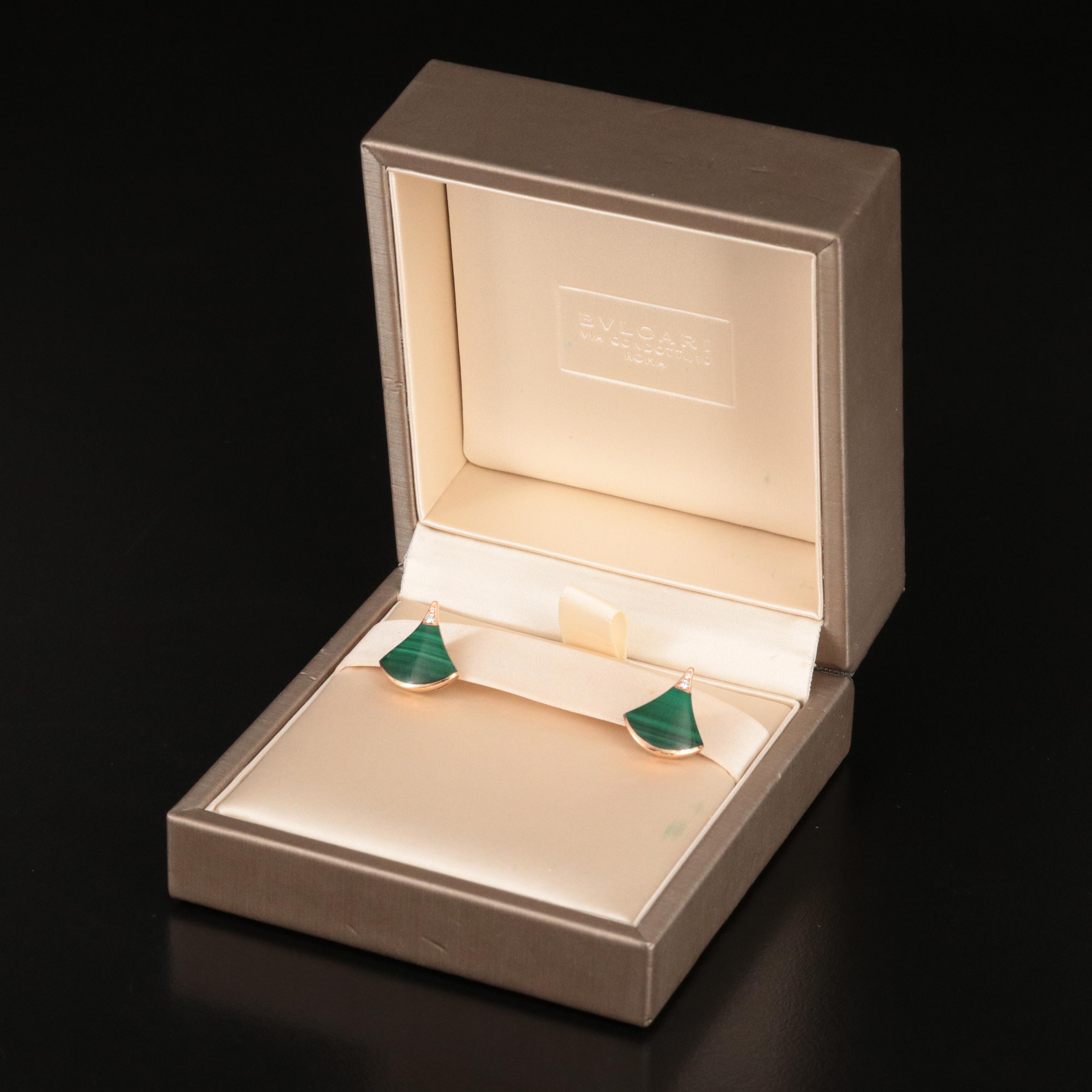 Bulgari BVLGARI Diva's Dream 18K Rose Gold Malachite and Diamond Earrings