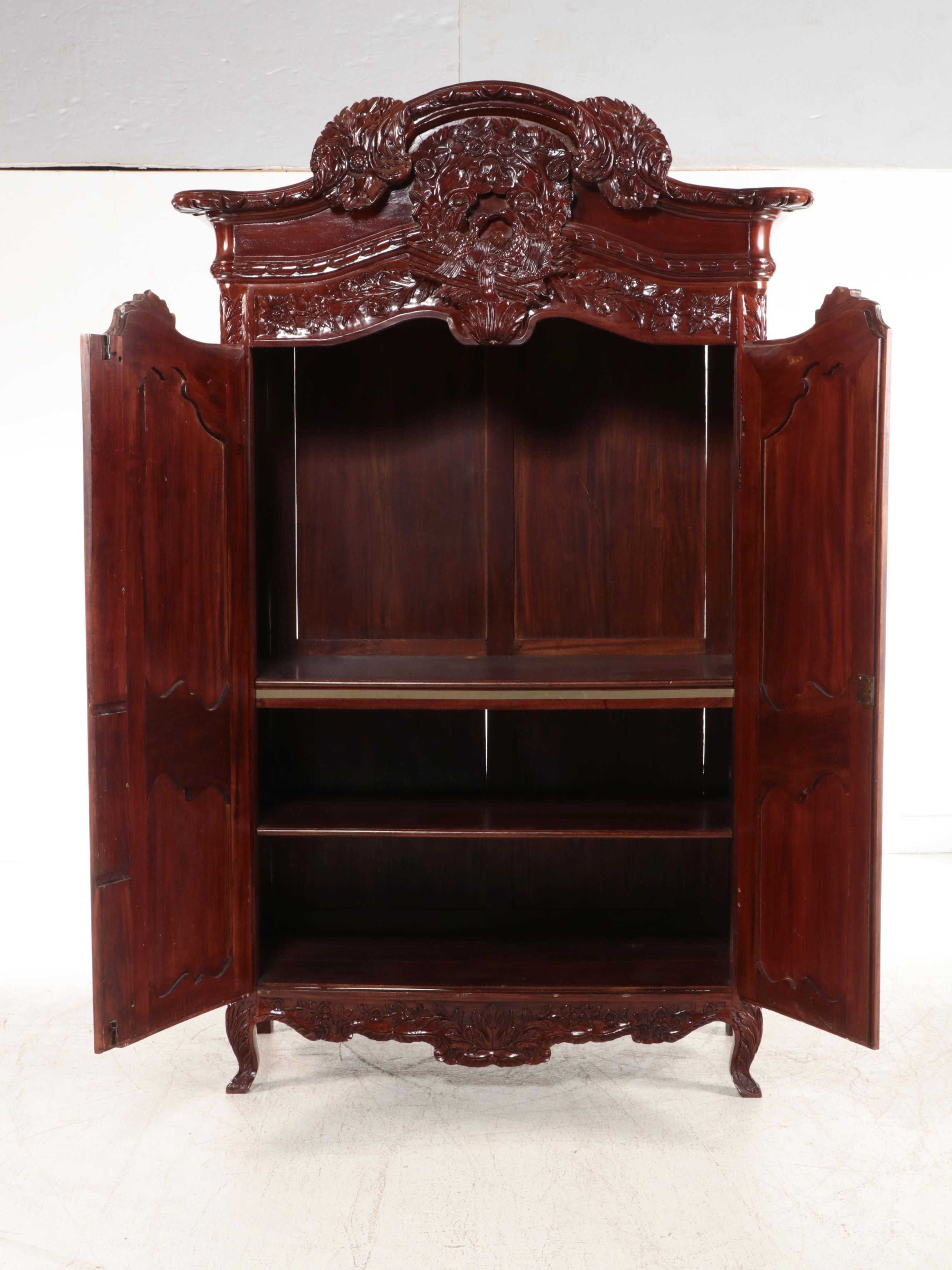 French Provincial Style Carved Hardwood Armoire