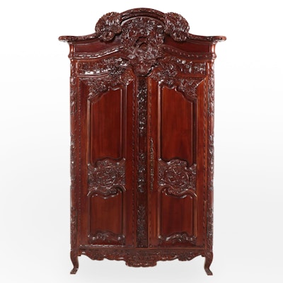 French Provincial Style Carved Hardwood Armoire
