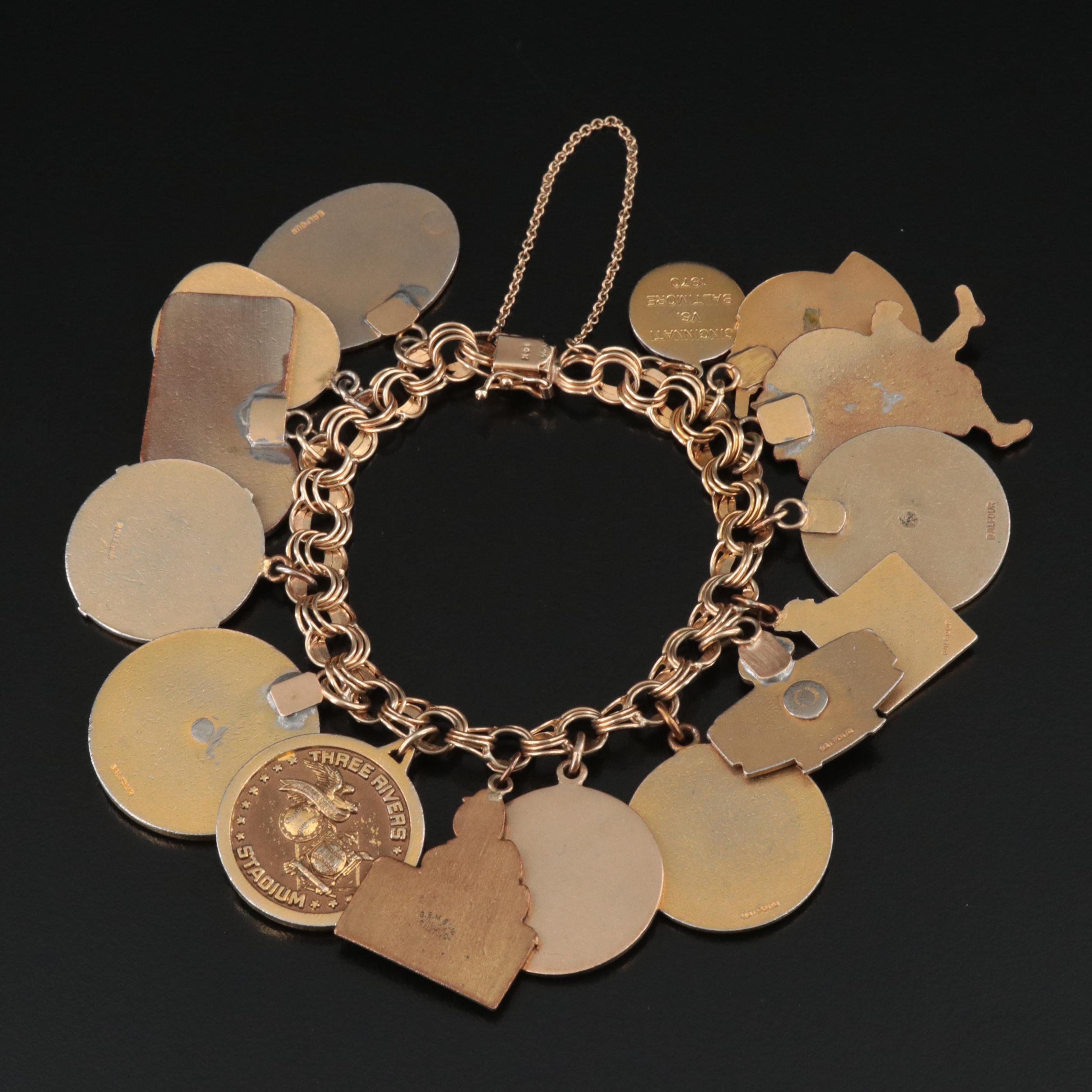 Vintage 14K Bracelet with Baseball Charms Featuring Cincinnati Reds