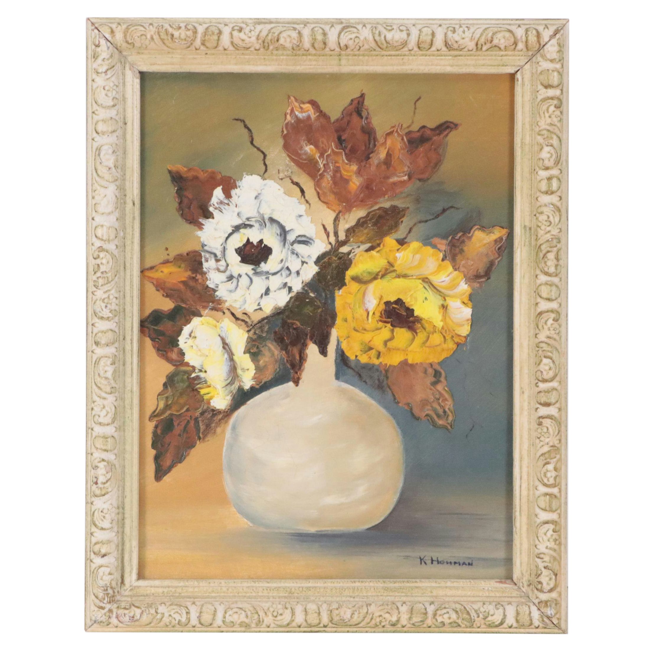 K. Hohman Impasto Oil Painting of Still Life with Flowers