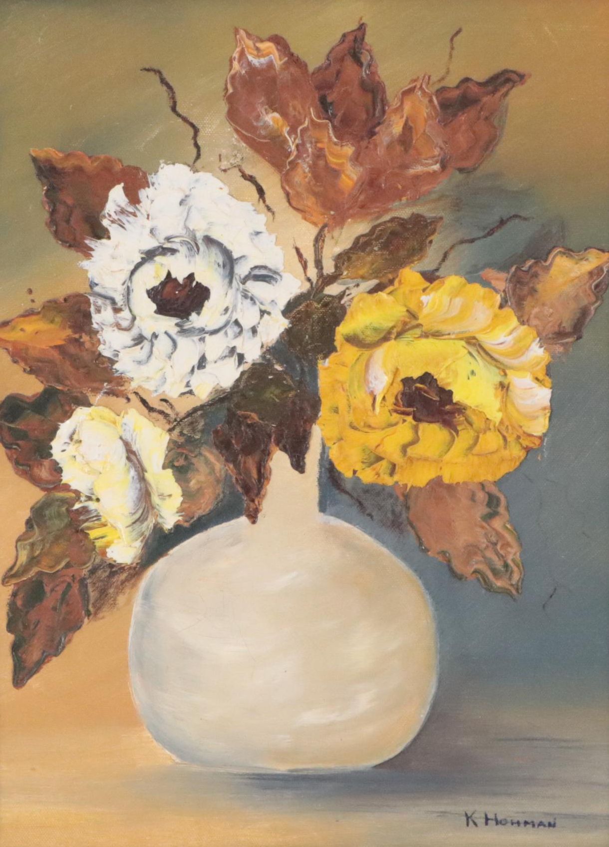 K. Hohman Impasto Oil Painting of Still Life with Flowers