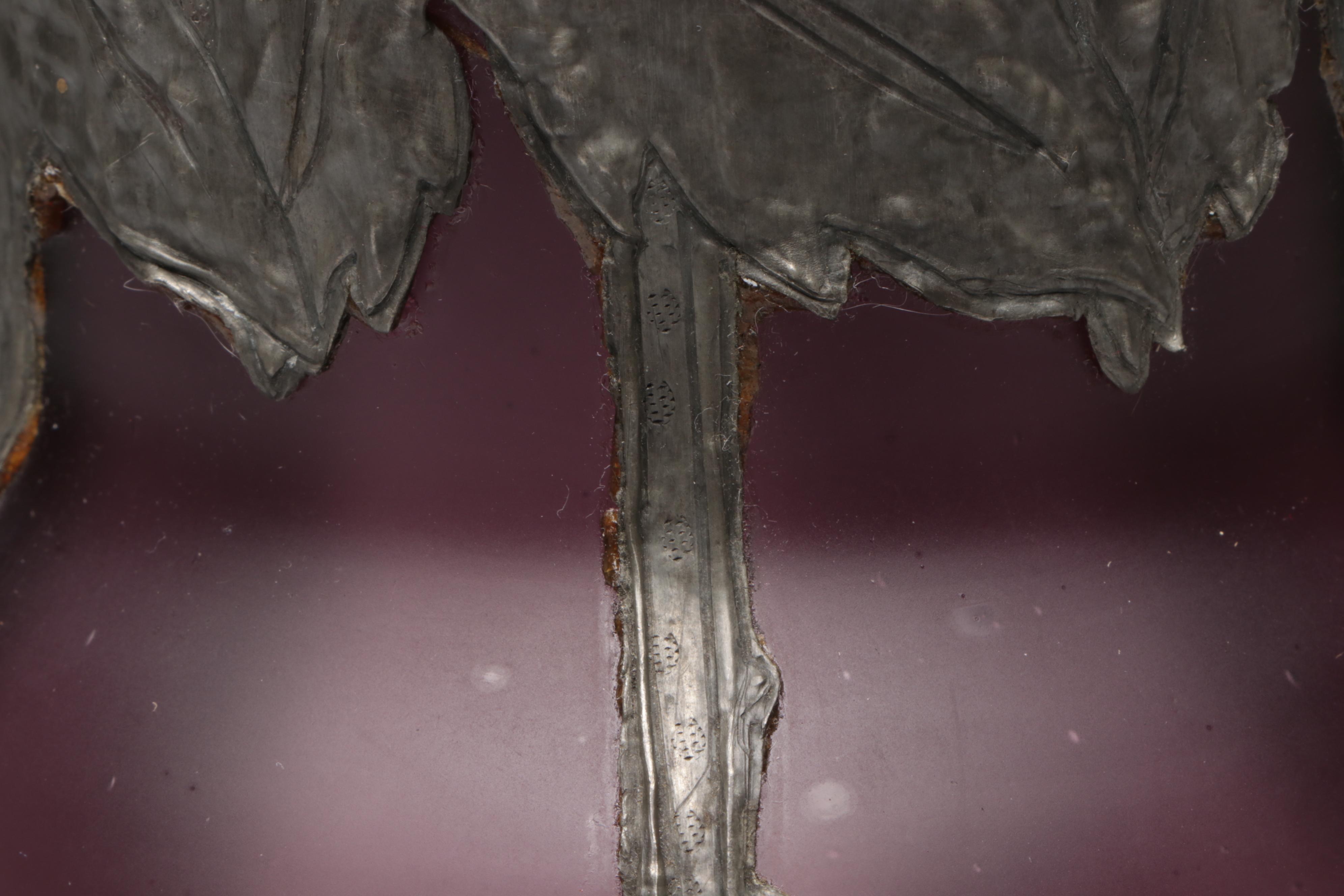 European Style Handmade Pewter and Blown Amethyst Satin Glass Vase, 20th C.