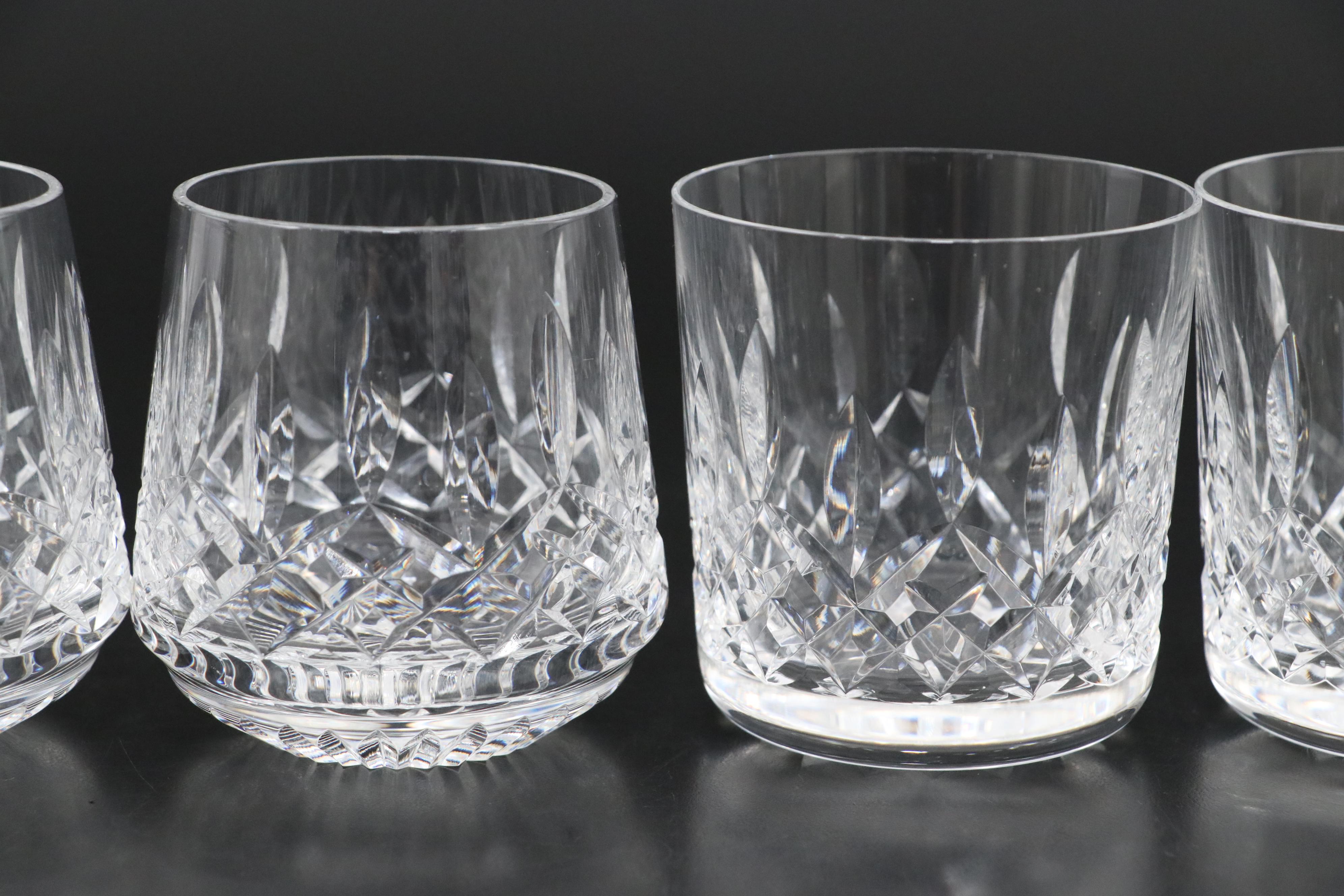 Waterford "Lismore" Crystal Old Fashioned, Roly Poly Glasses with Beer Glasses