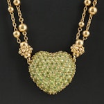 Italian Gioiel Moda 18K Pavé Peridot Heart Necklace