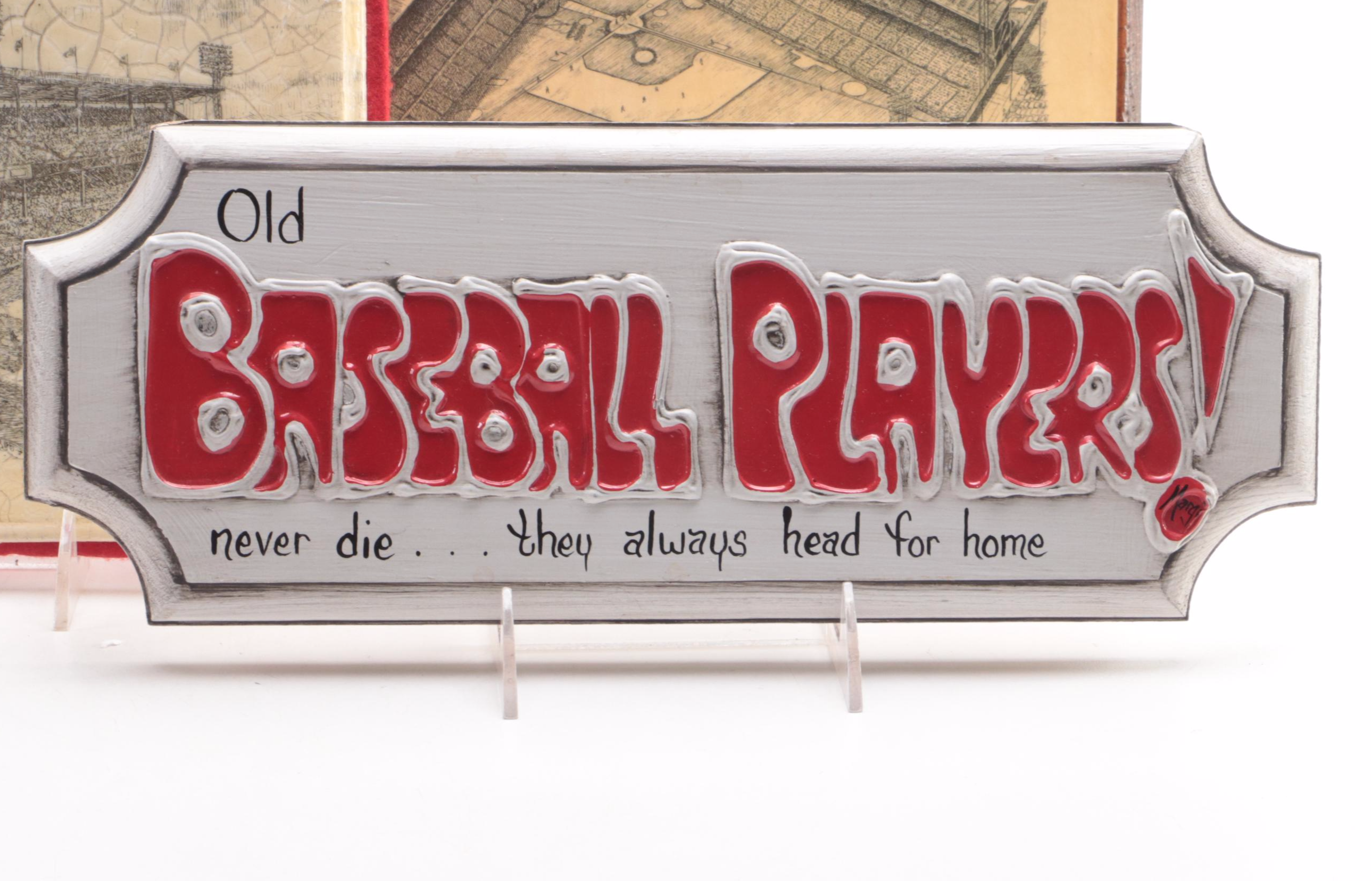 Crosley Field and Riverfront Stadium Lithograph Prints with Reds Plate