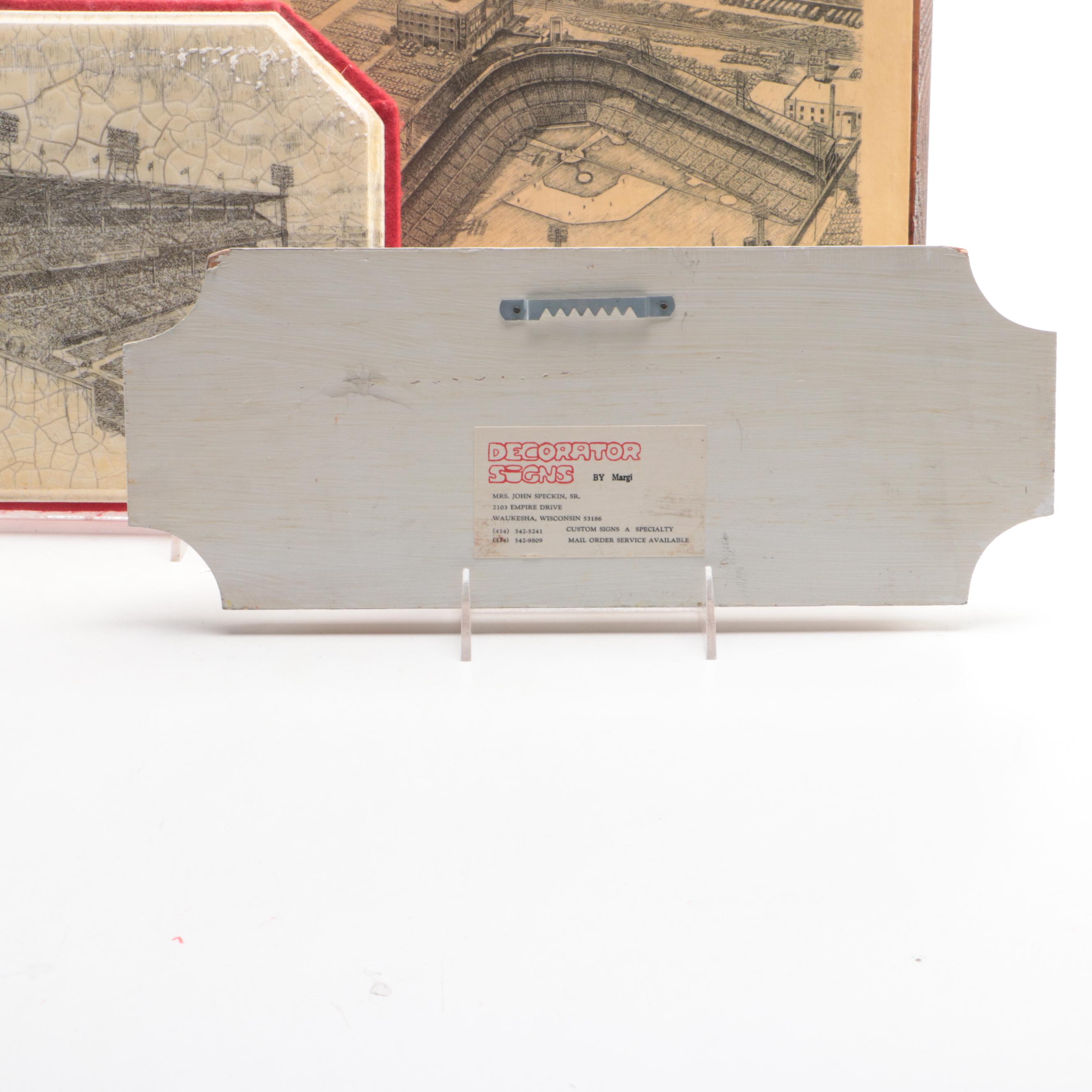 Crosley Field and Riverfront Stadium Lithograph Prints with Reds Plate