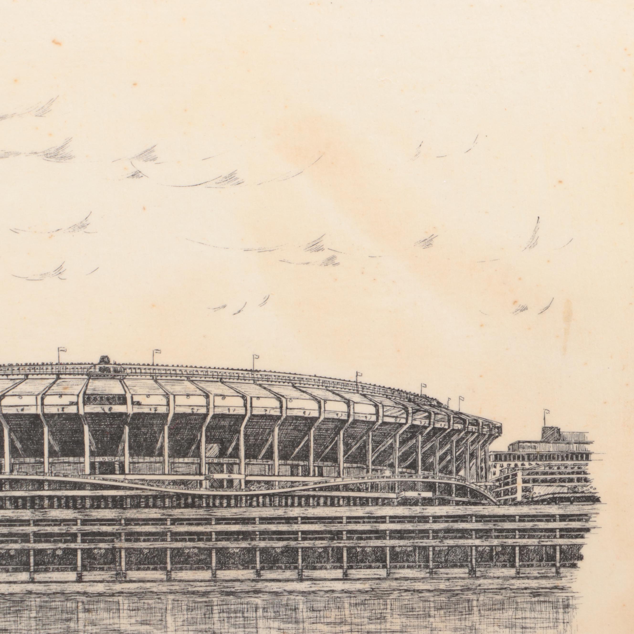 Crosley Field and Riverfront Stadium Lithograph Prints with Reds Plate