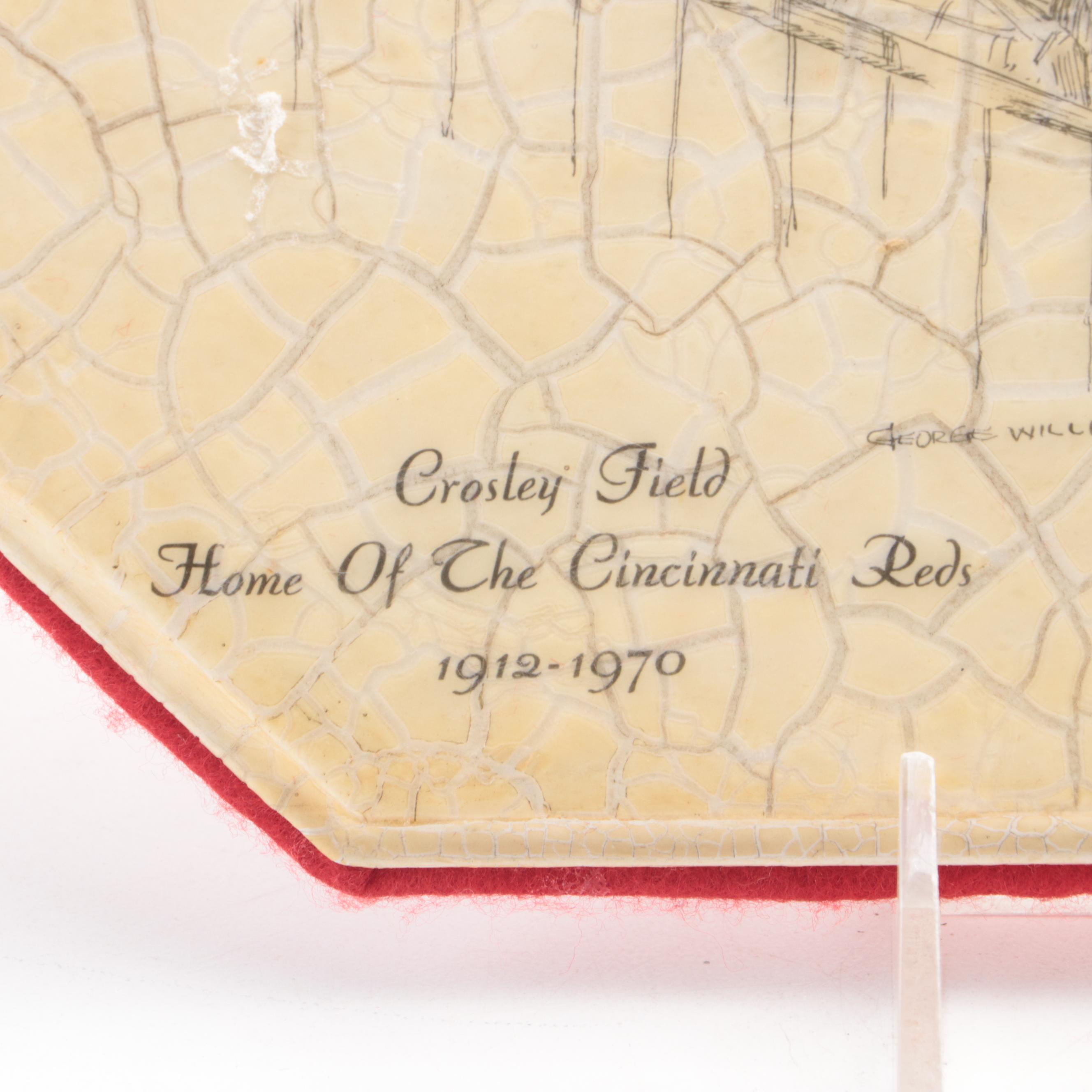 Crosley Field and Riverfront Stadium Lithograph Prints with Reds Plate