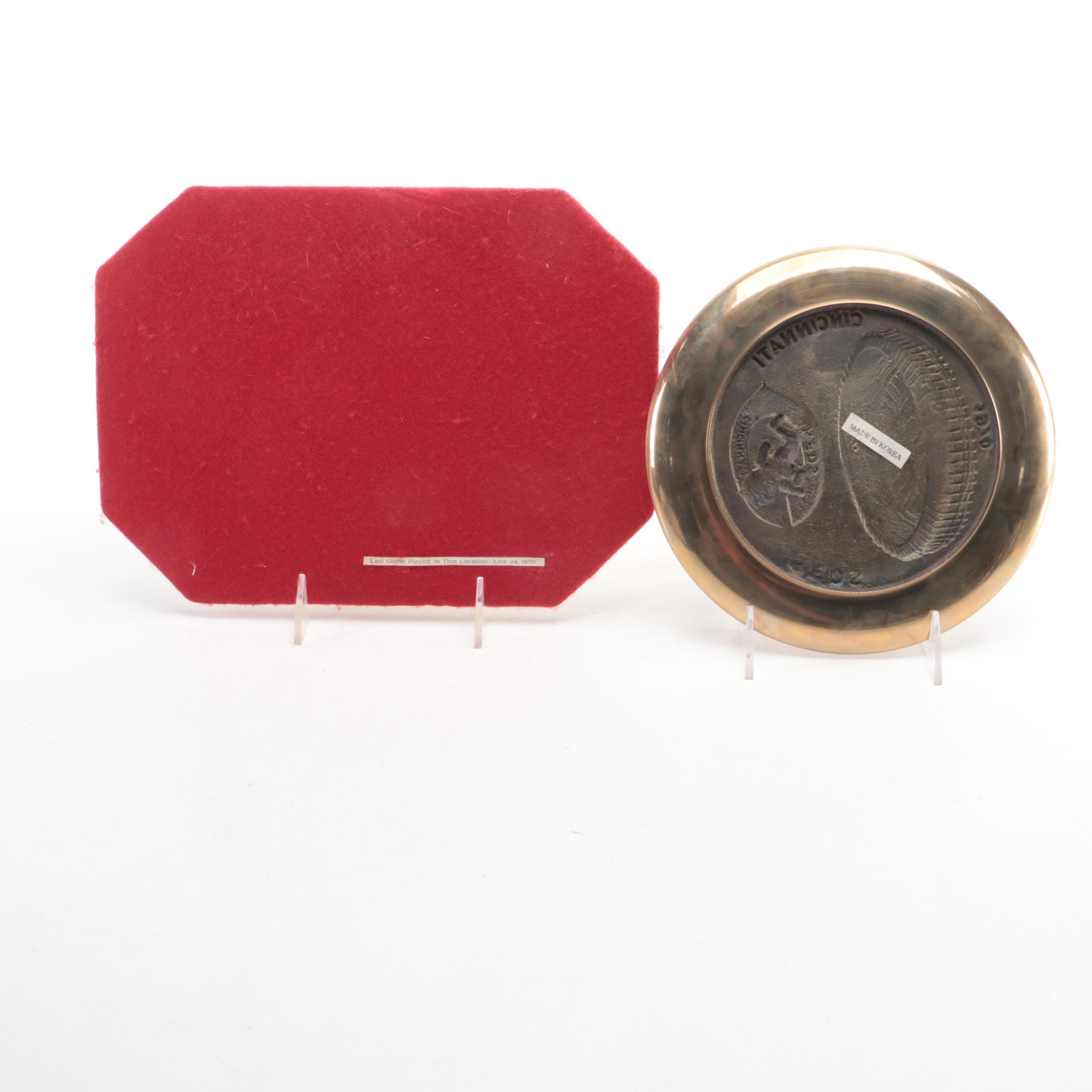 Crosley Field and Riverfront Stadium Lithograph Prints with Reds Plate