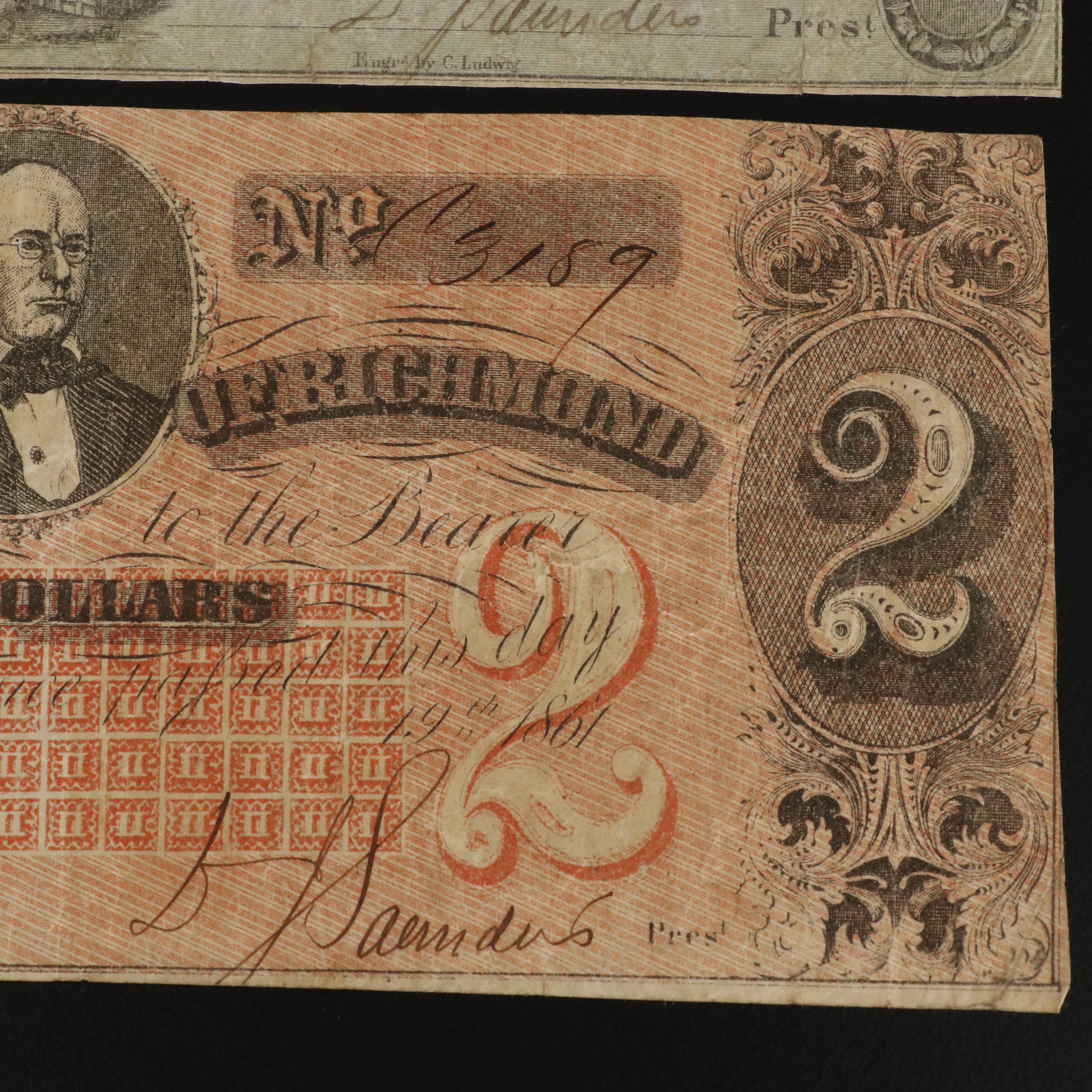 Three Corporation of Richmond Obsolete Currency Notes from the Civil War Years
