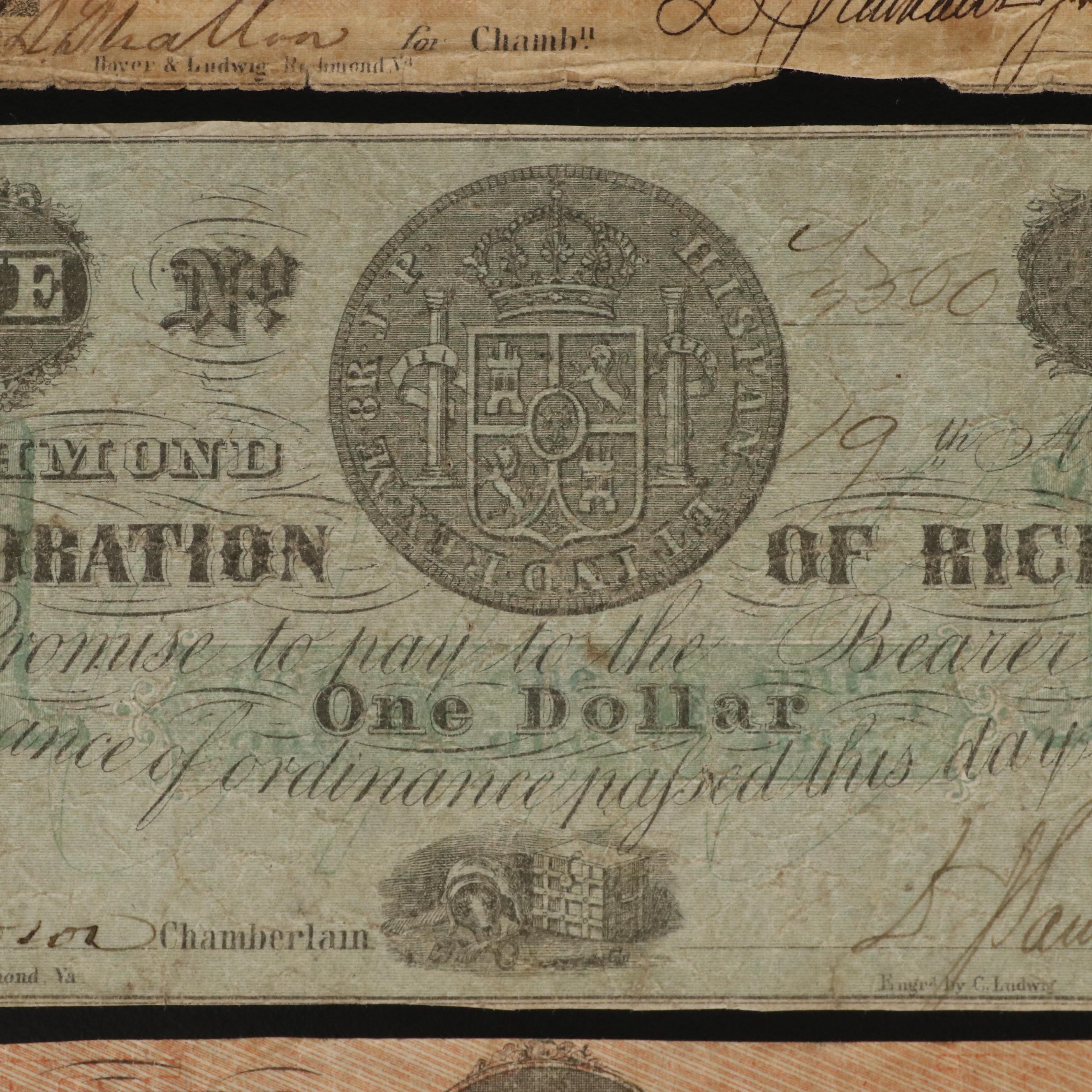 Three Corporation of Richmond Obsolete Currency Notes from the Civil War Years