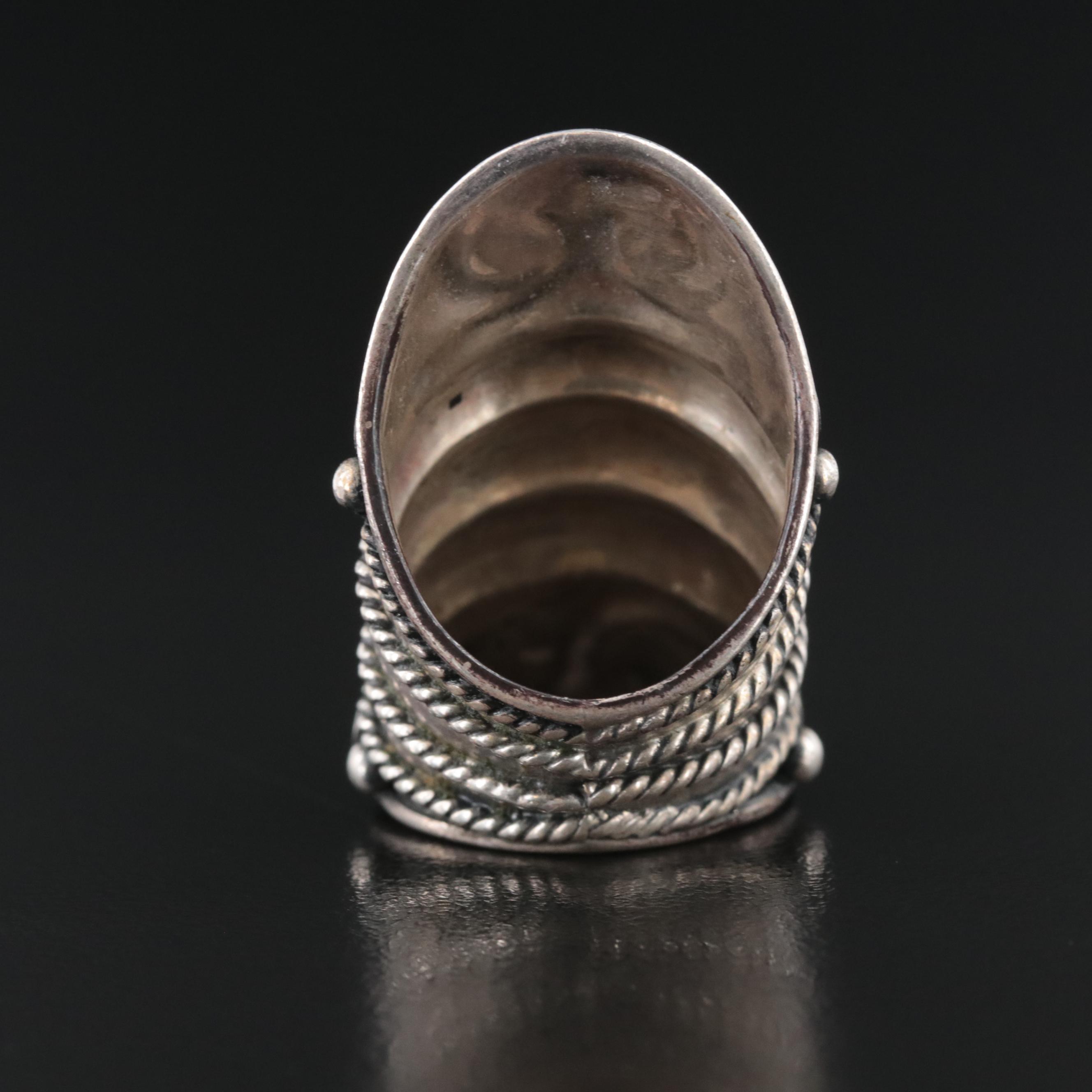 Sterling Pointer Ring with Rope and Bead Detail