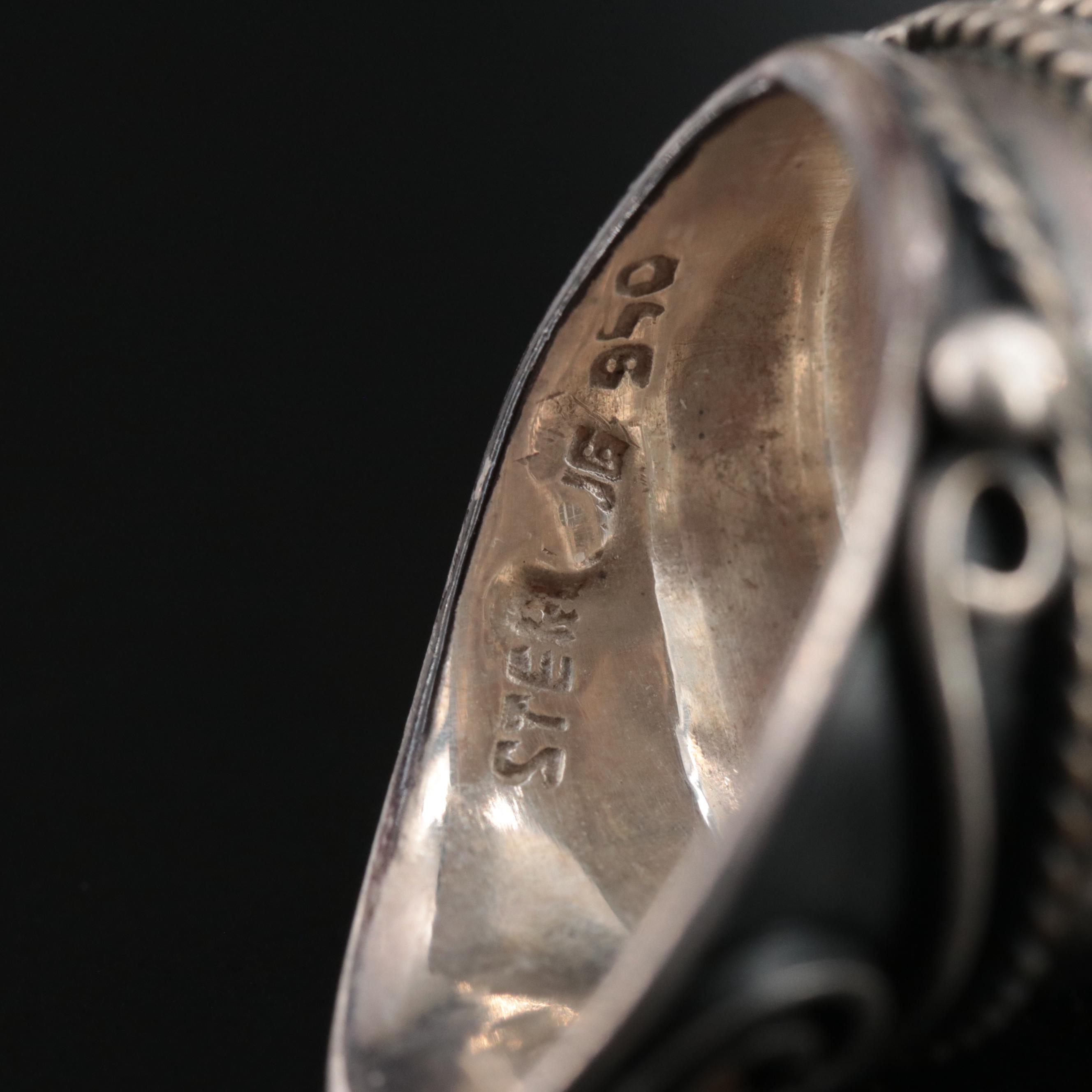 Sterling Pointer Ring with Rope and Bead Detail