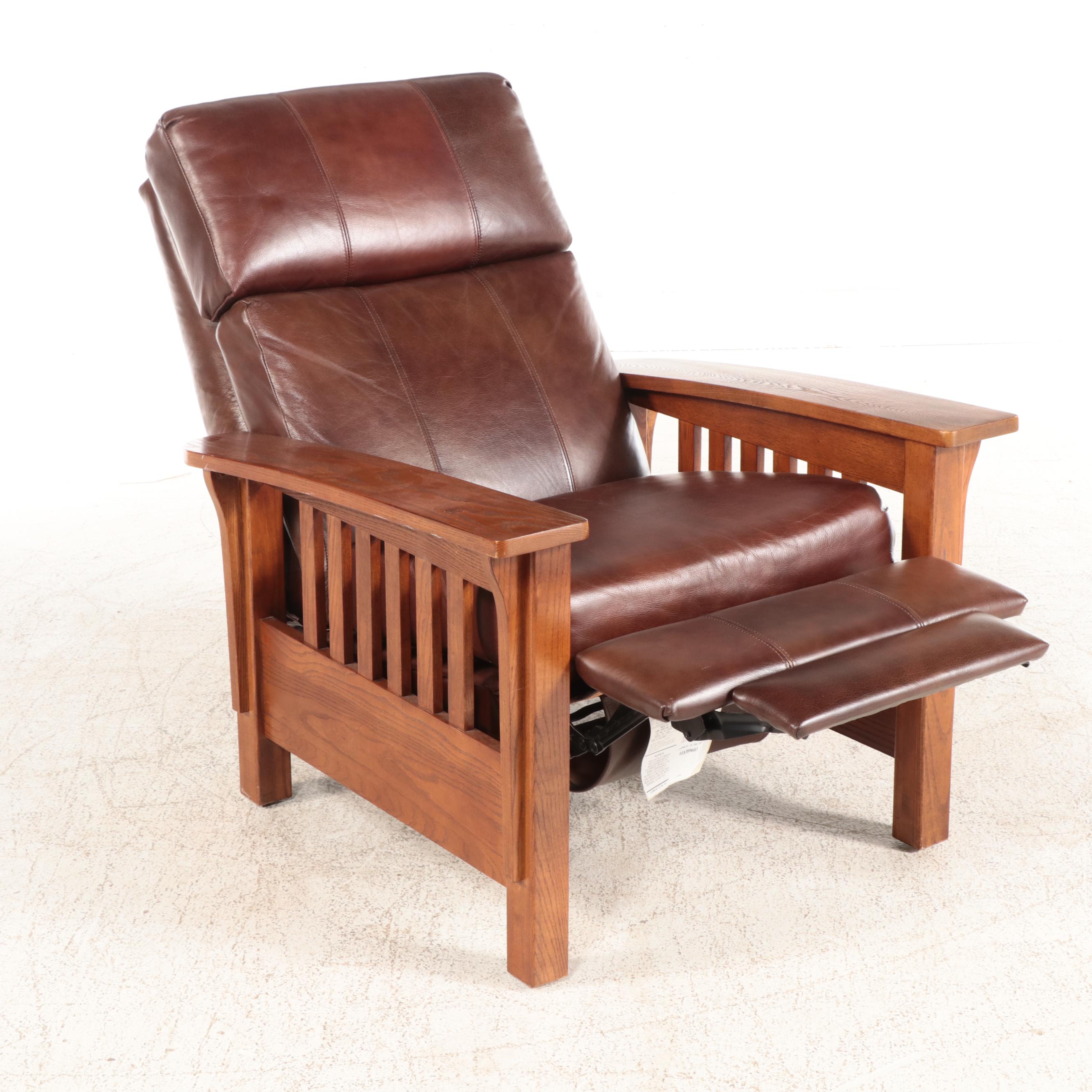 Lane Arts and Crafts Style Oak and Leather Recliner EBTH