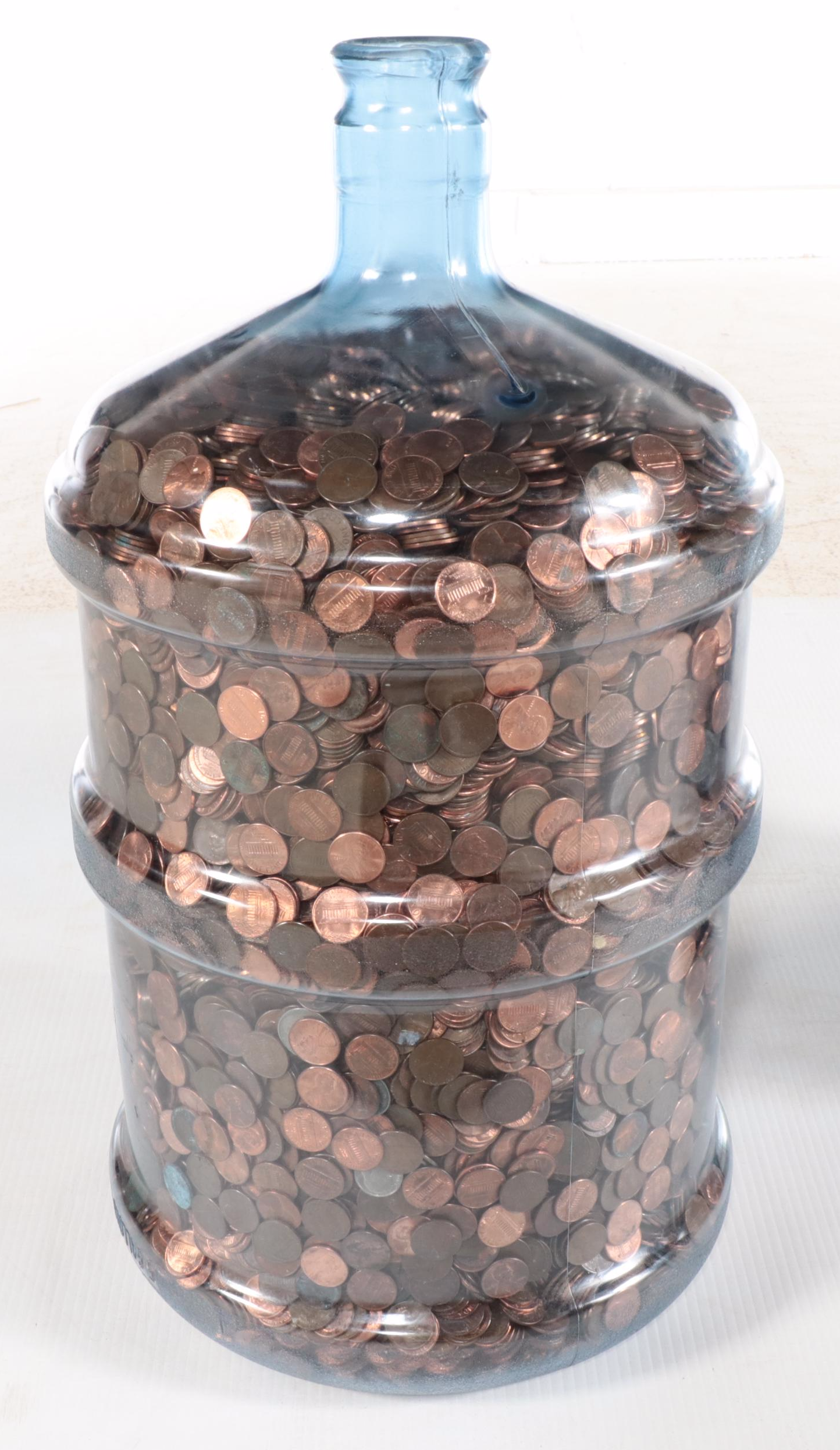Two Five Gallon Plastic Jugs of Mostly Lincoln Cents