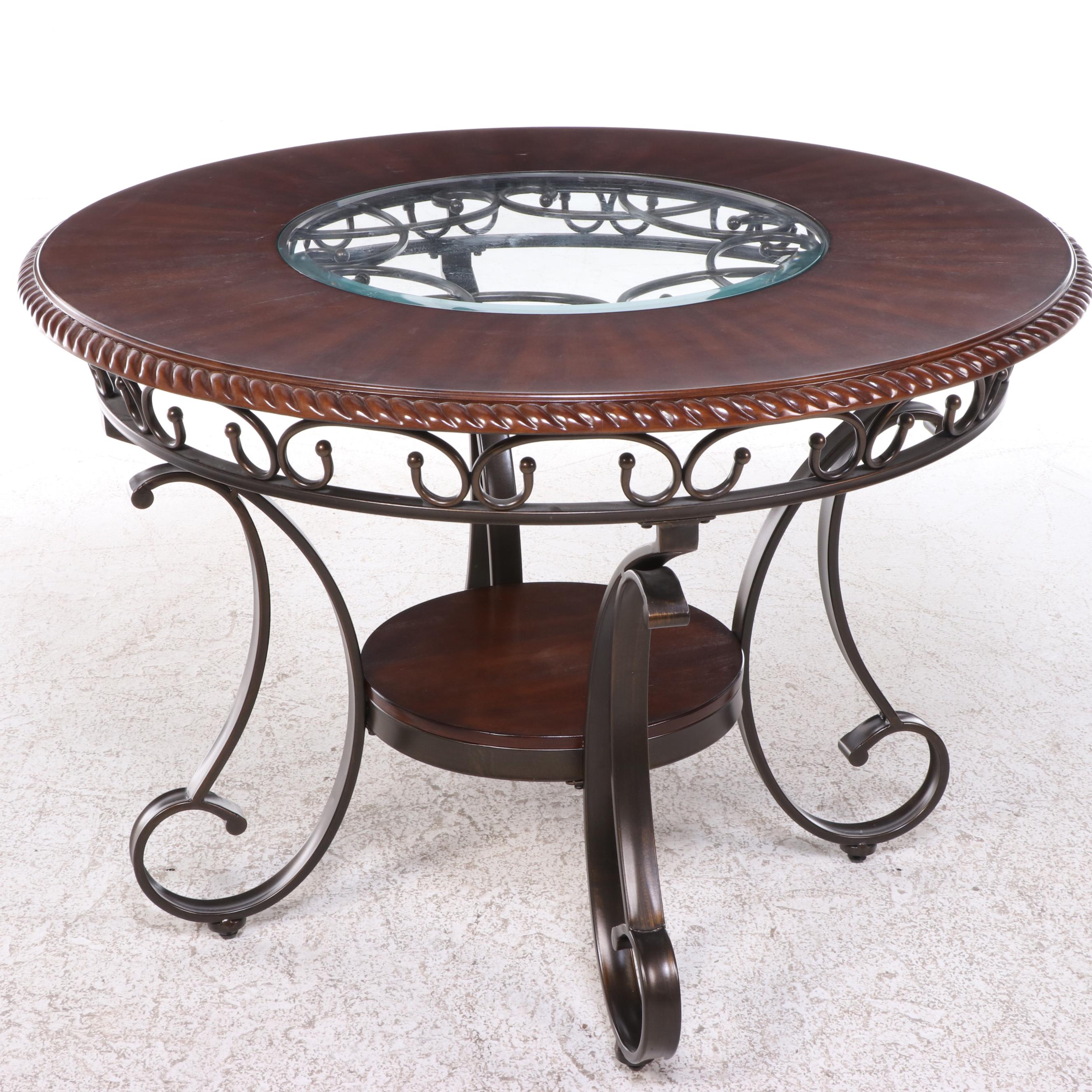 Ashley Furniture Metal, Wood and Glass Dining Table with Four Side Chairs