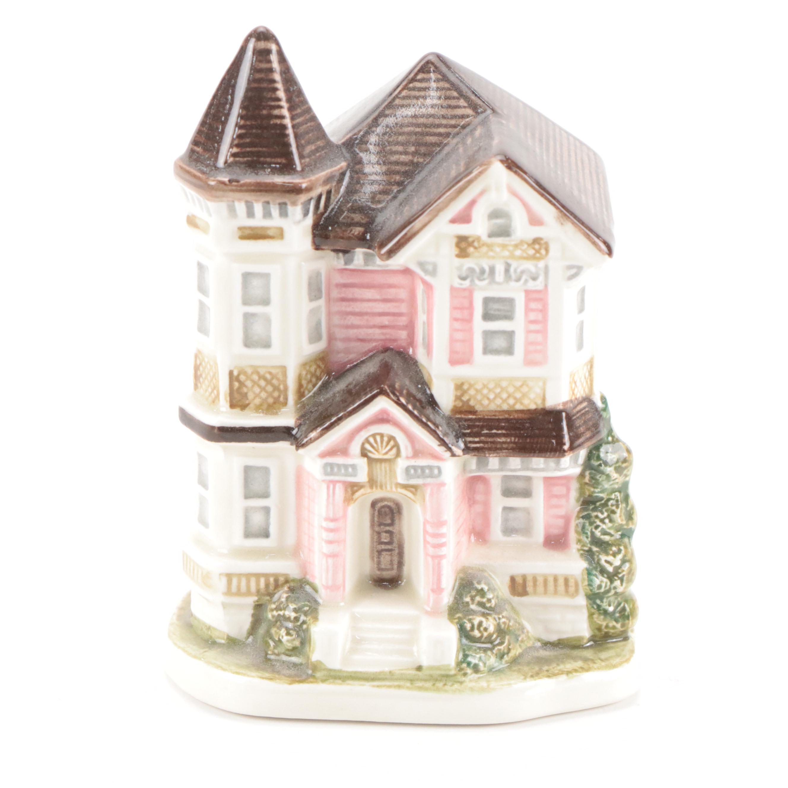 Otagiri Hand-Painted Porcelain House Figurine with Other Miniature Figurines