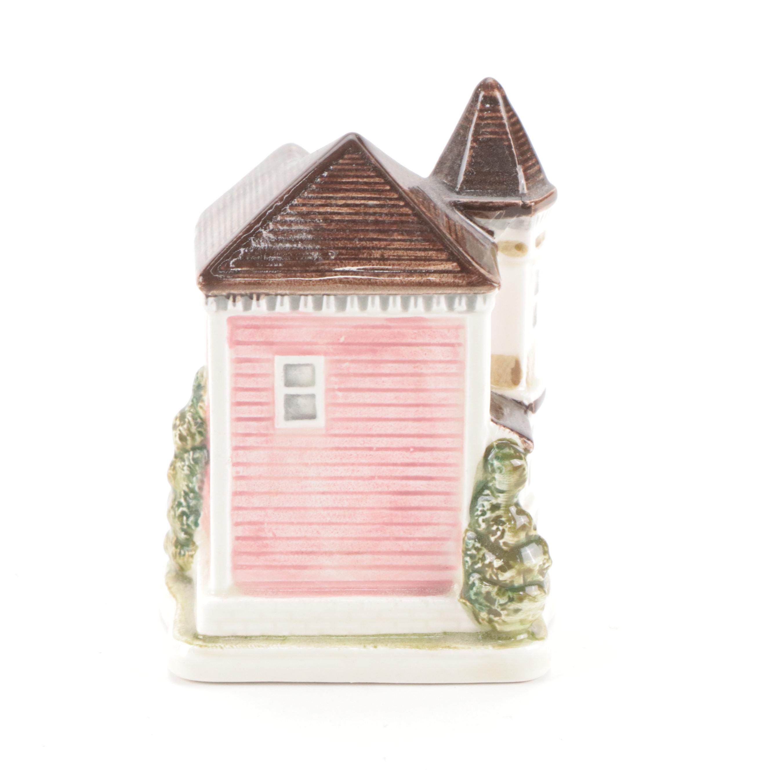 Otagiri Hand-Painted Porcelain House Figurine with Other Miniature Figurines