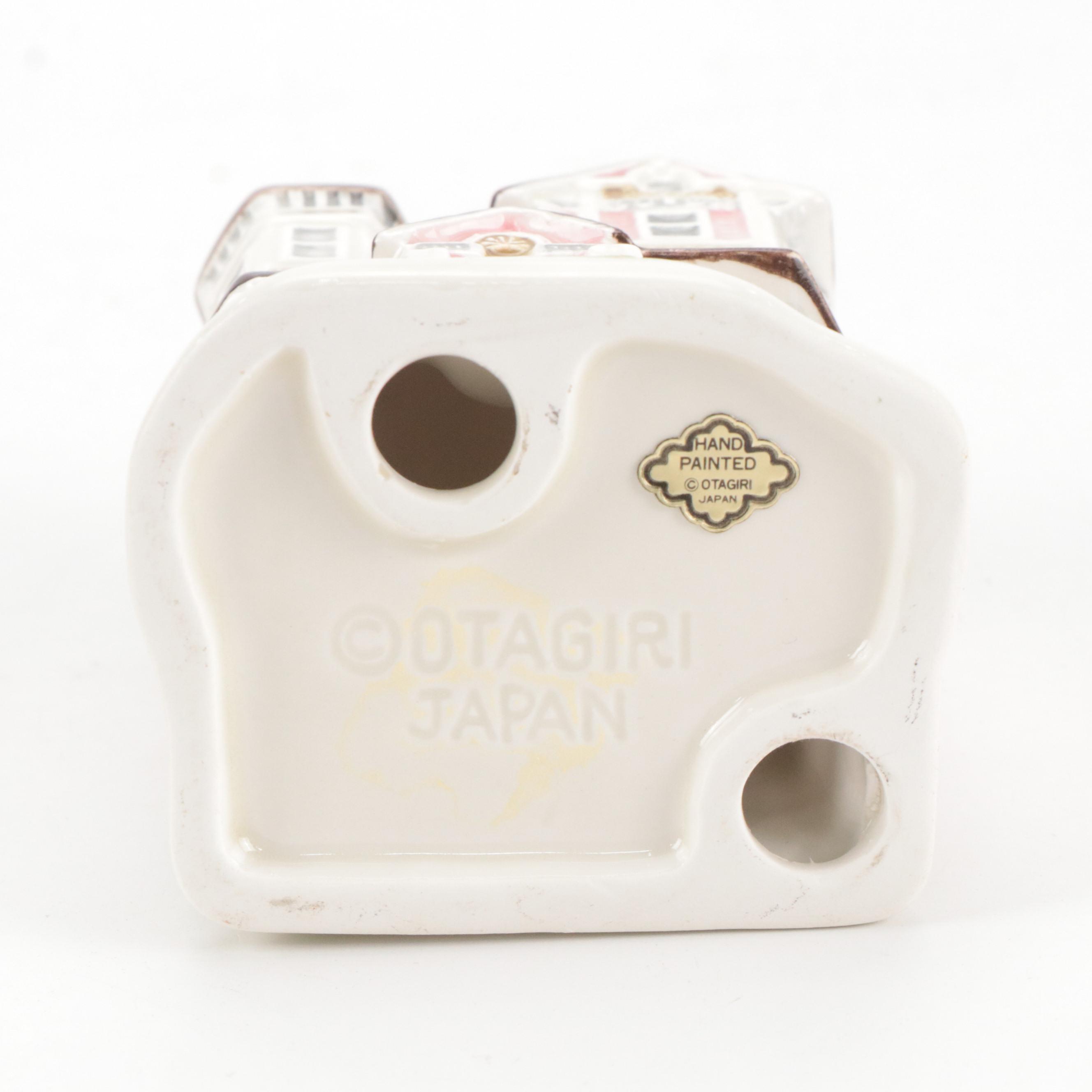 Otagiri Hand-Painted Porcelain House Figurine with Other Miniature Figurines