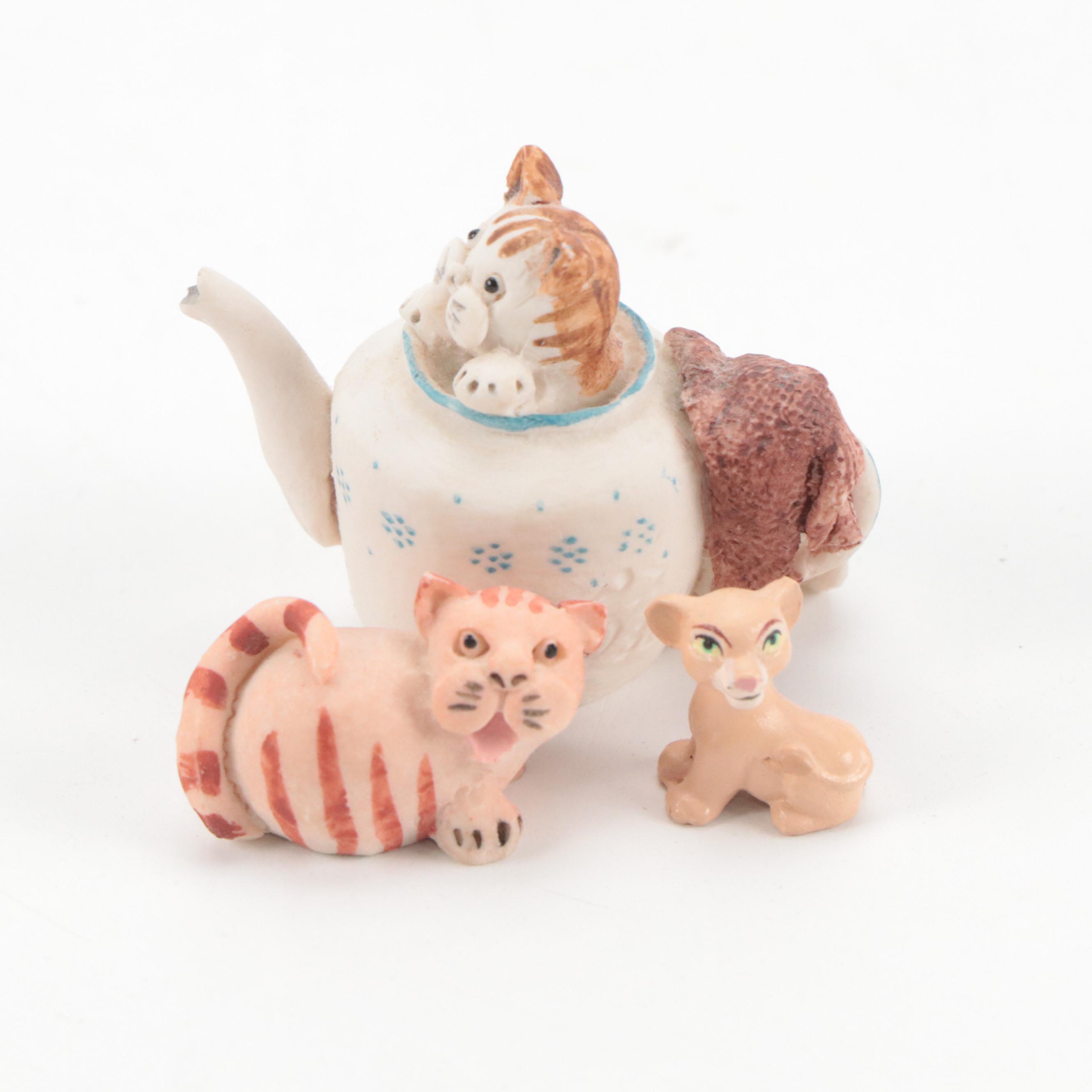 Otagiri Hand-Painted Porcelain House Figurine with Other Miniature Figurines