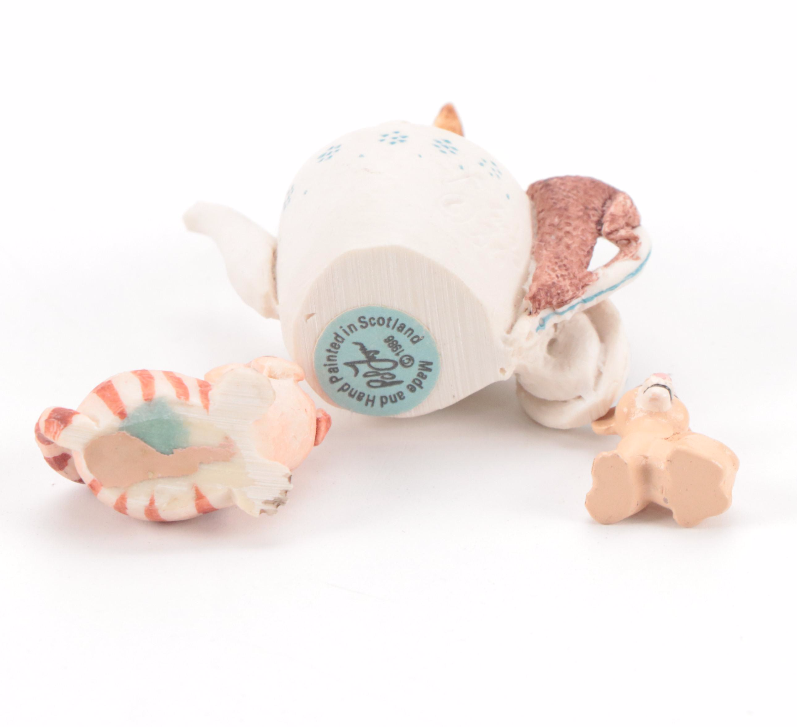 Otagiri Hand-Painted Porcelain House Figurine with Other Miniature Figurines