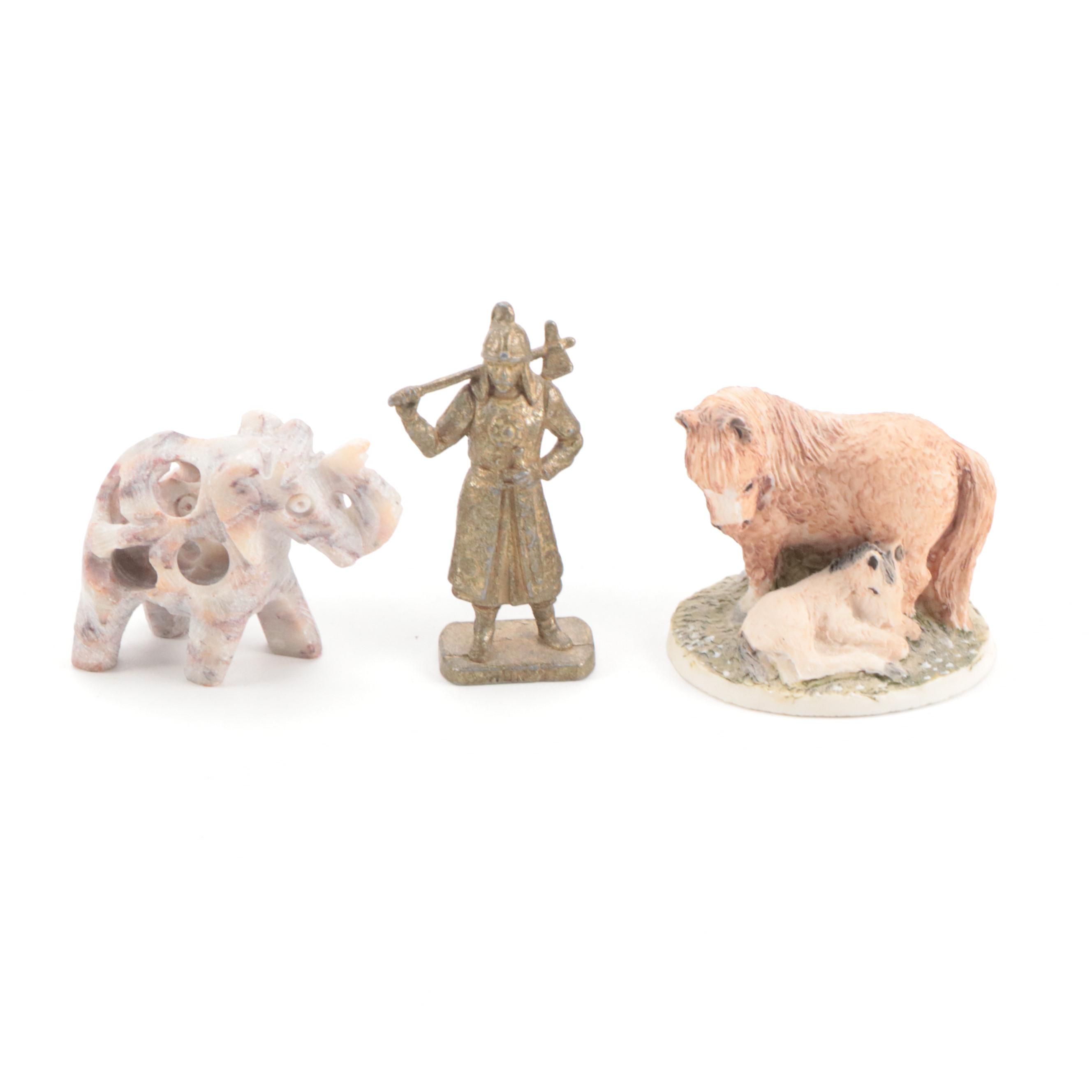 Otagiri Hand-Painted Porcelain House Figurine with Other Miniature Figurines