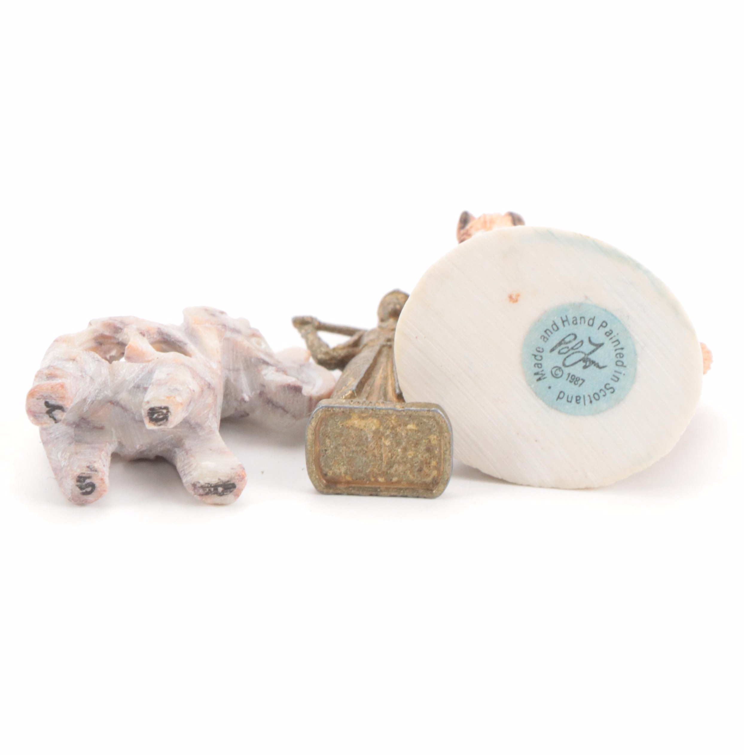 Otagiri Hand-Painted Porcelain House Figurine with Other Miniature Figurines