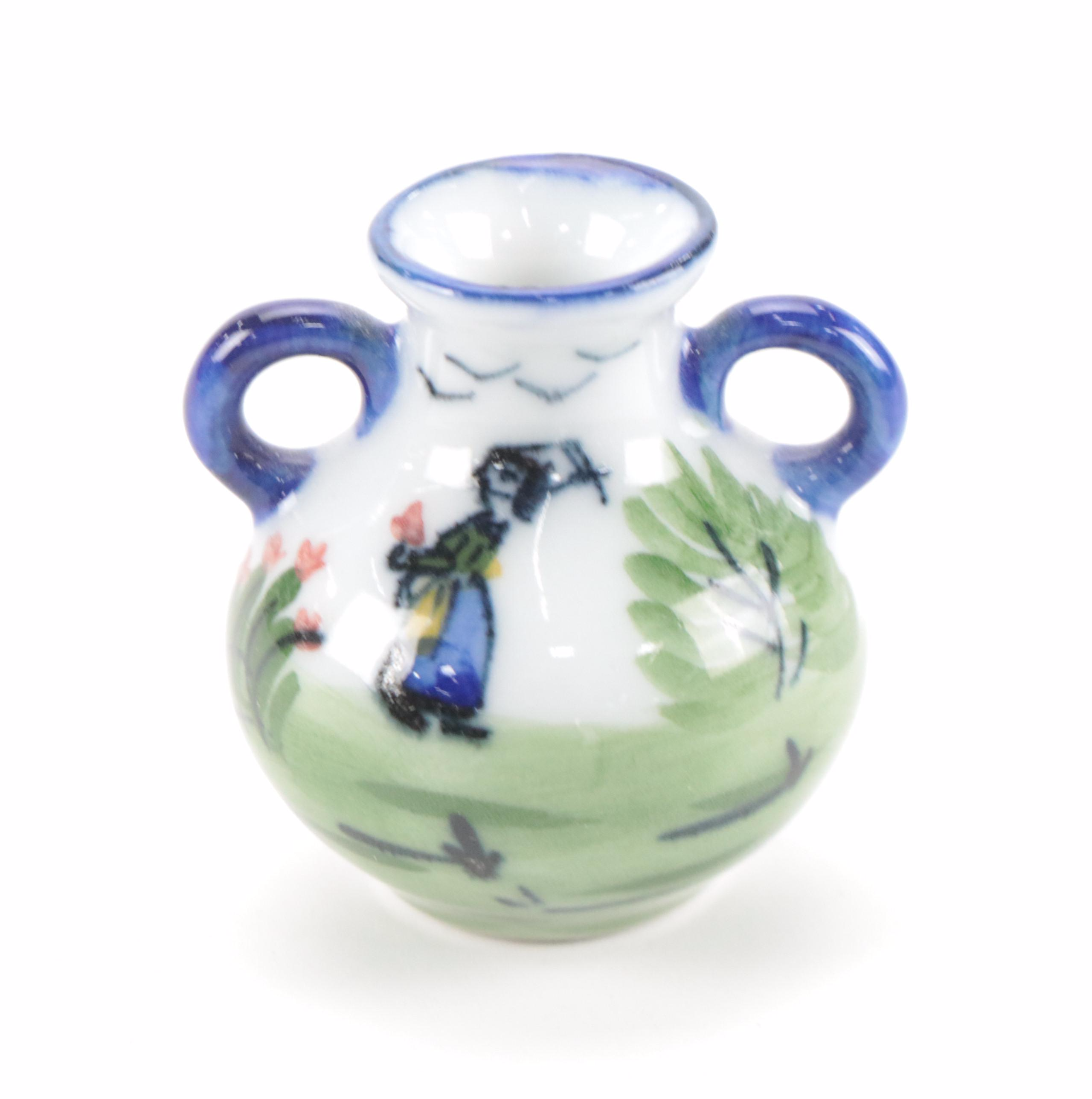 Otagiri Hand-Painted Porcelain House Figurine with Other Miniature Figurines