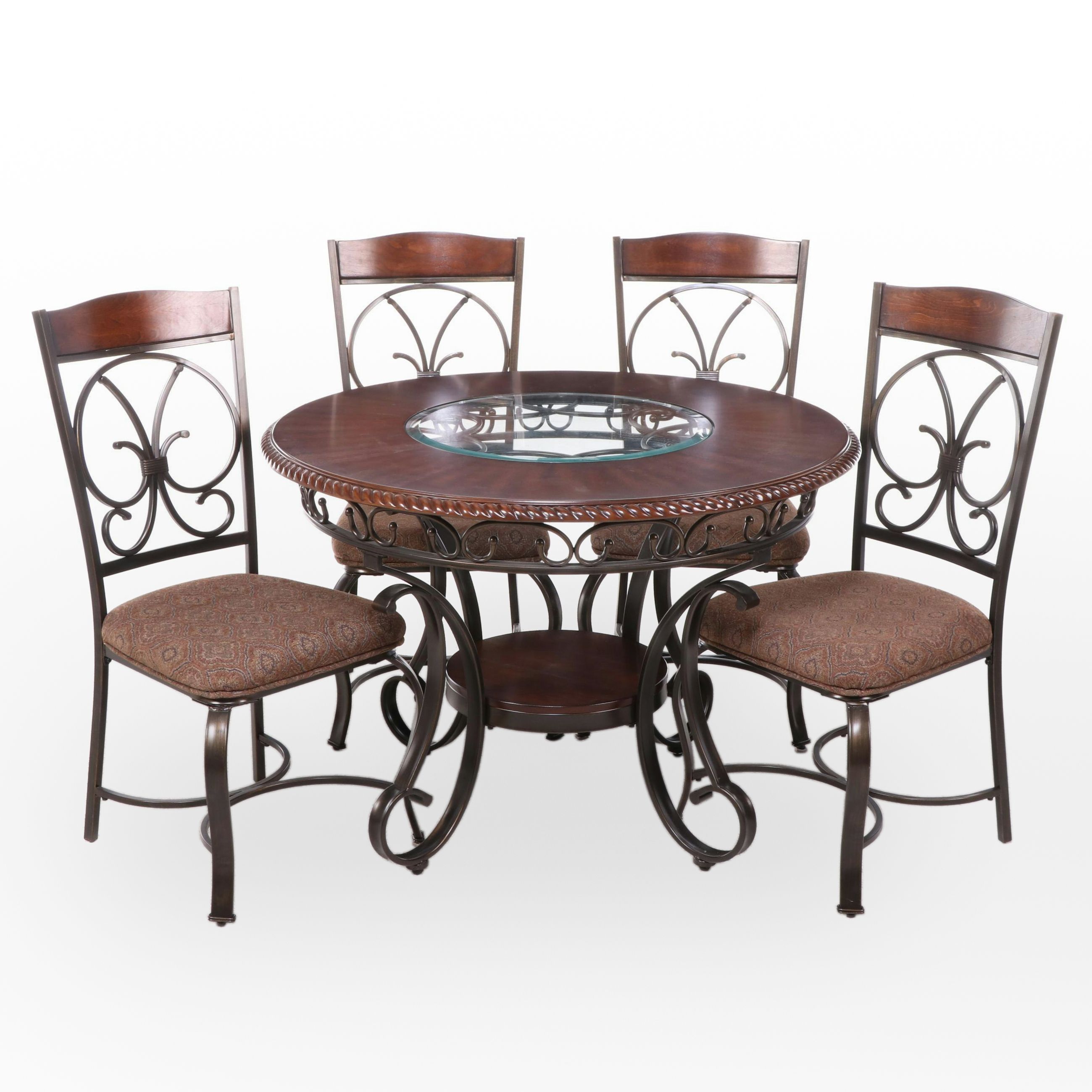Ashley Furniture Metal, Wood and Glass Dining Table with Four Side Chairs