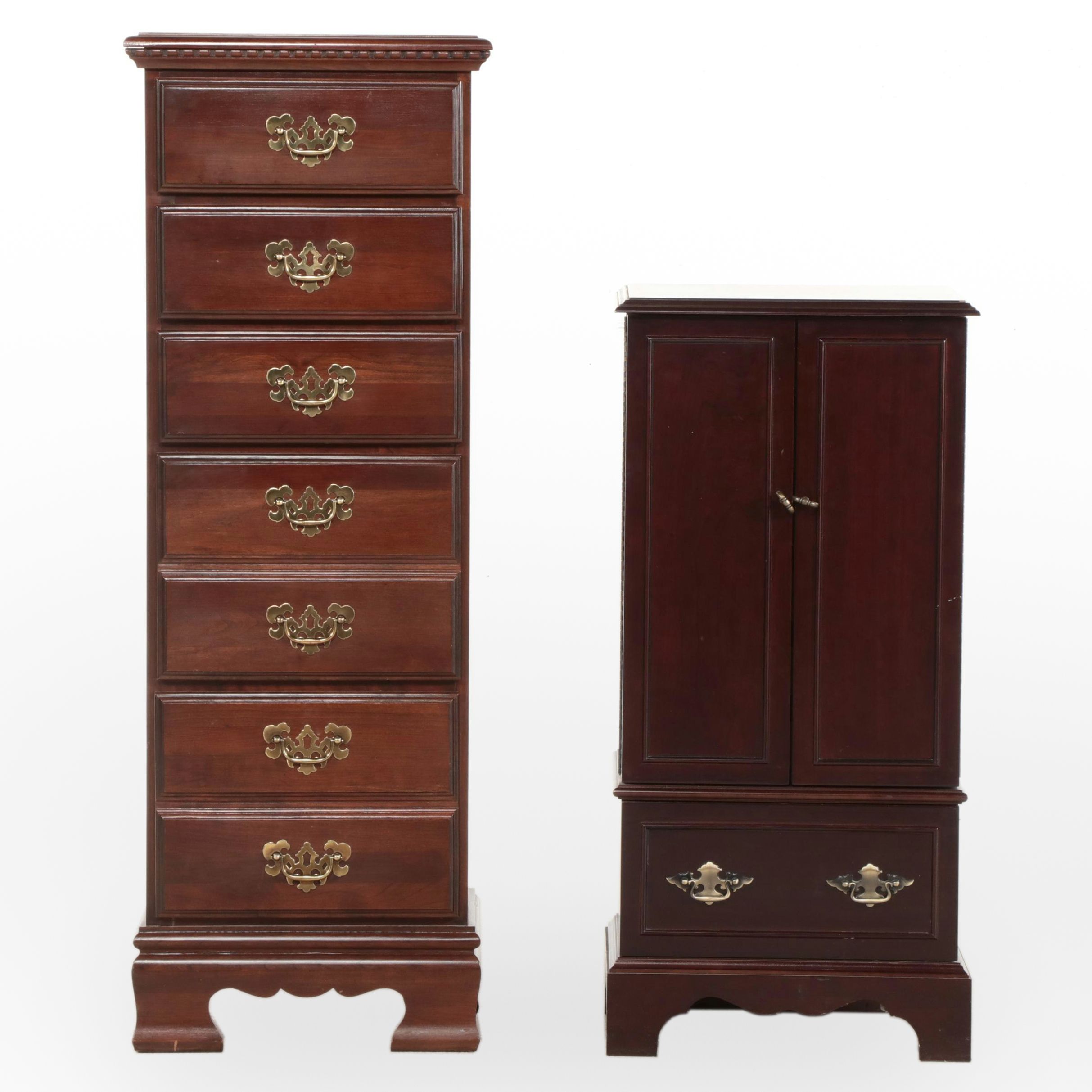 Chippendale Style Cherrywood Lingerie Chest Plus Bombay Co. Jewelry Armoire