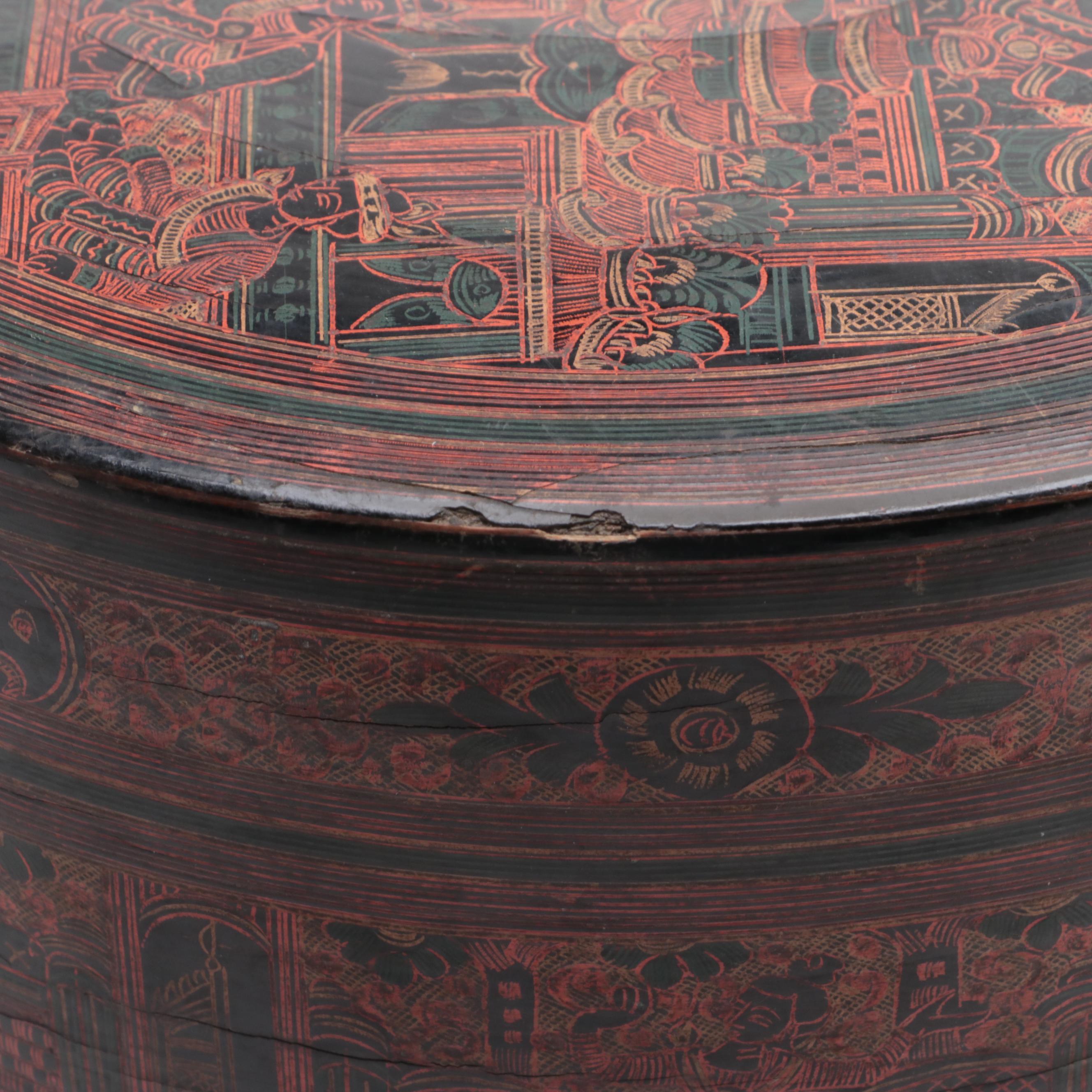 Burmese Hand-Decorated Betel Box, Circa 1910