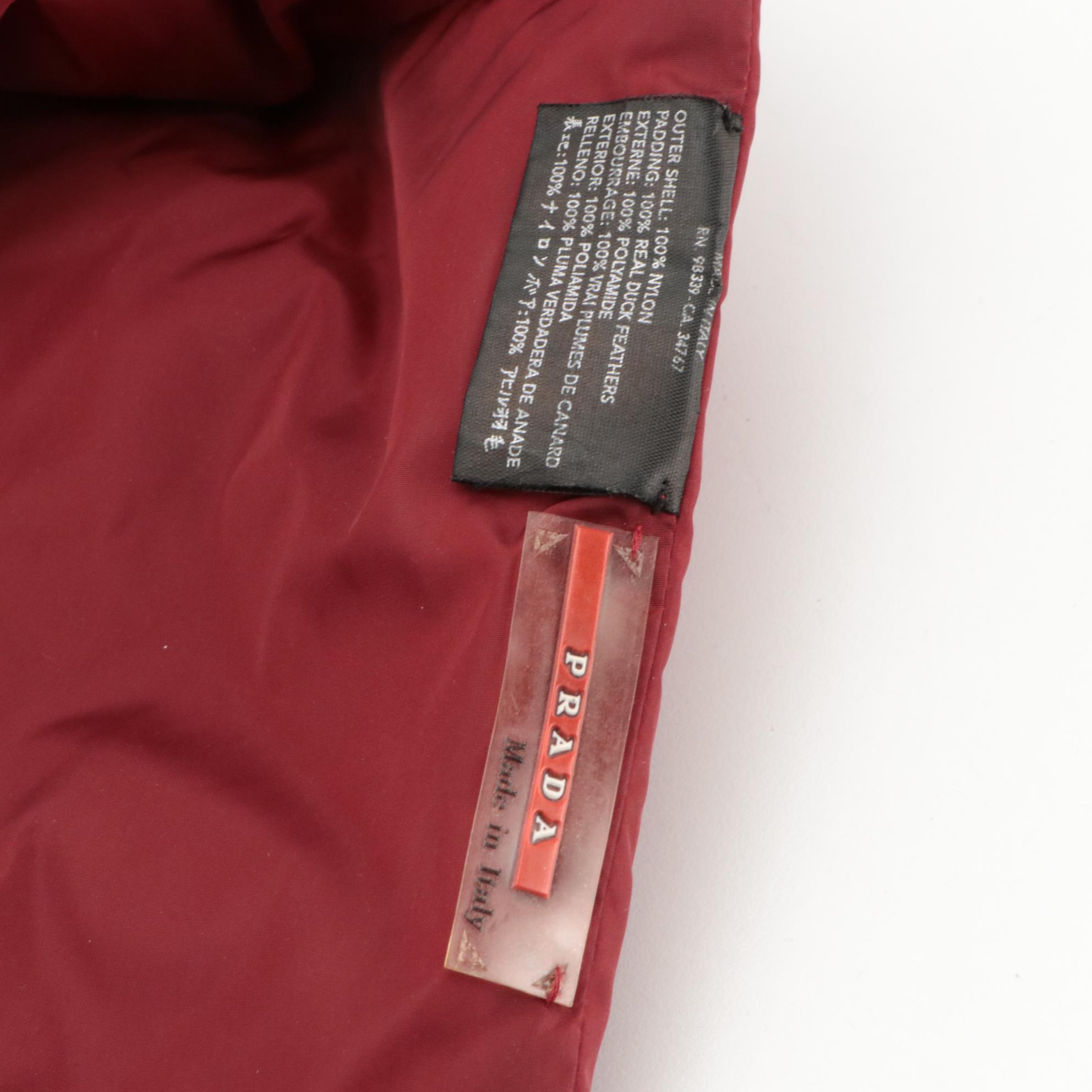 Prada Linea Rossa Down Puffer Scarf in Red Nylon
